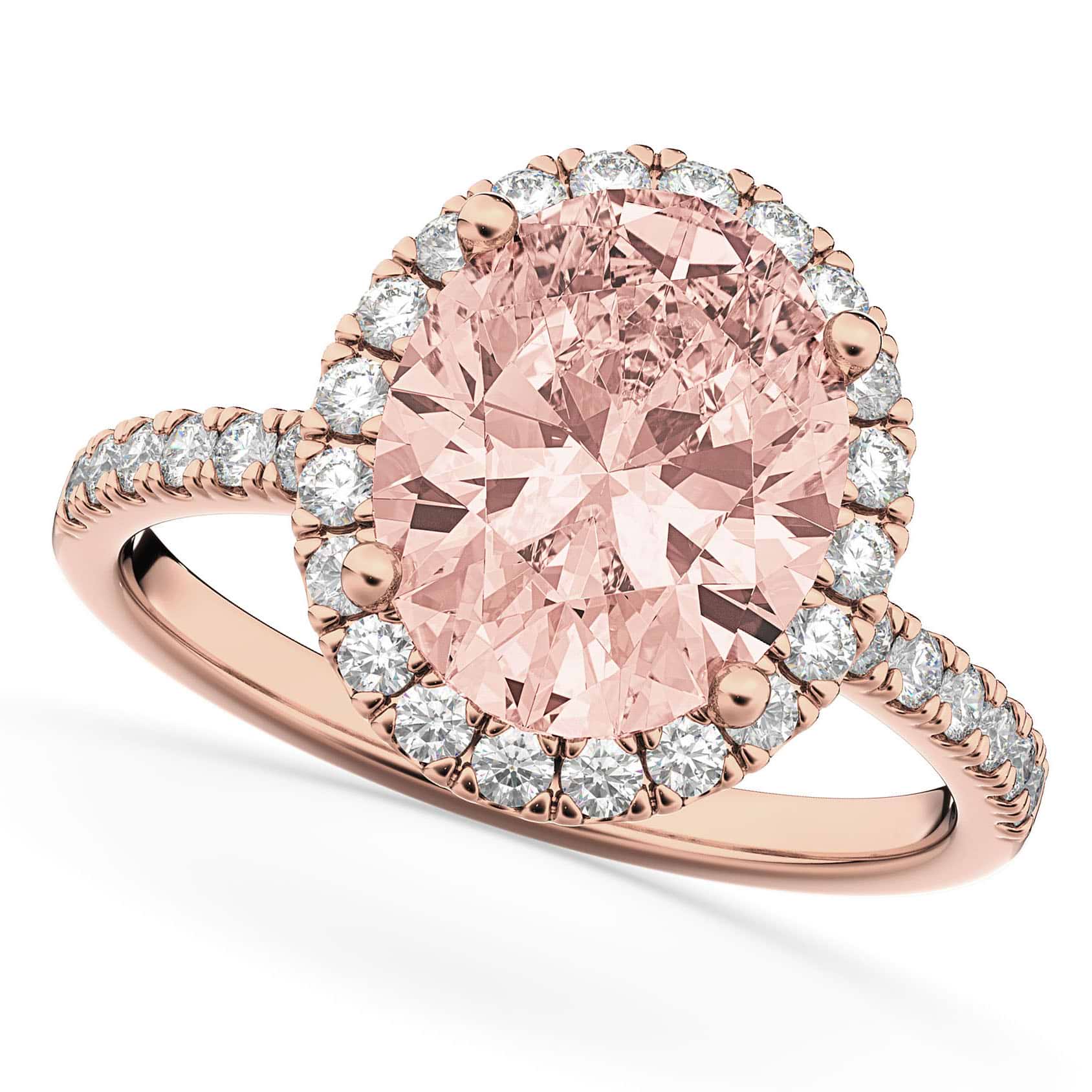 Oval Cut Halo Morganite & Diamond Engagement Ring 14K Rose Gold 2.81ct
