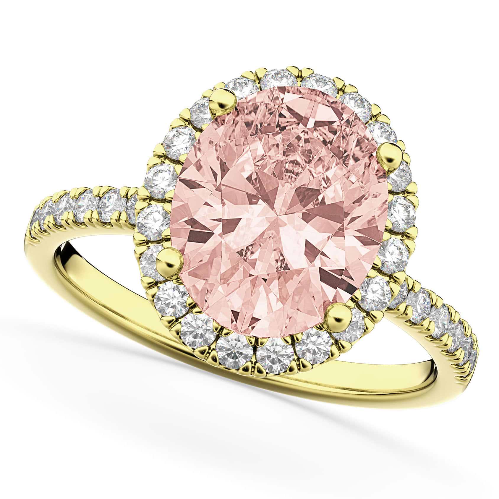 Oval Cut Halo Morganite & Diamond Engagement Ring 14K Yellow Gold 2.81ct