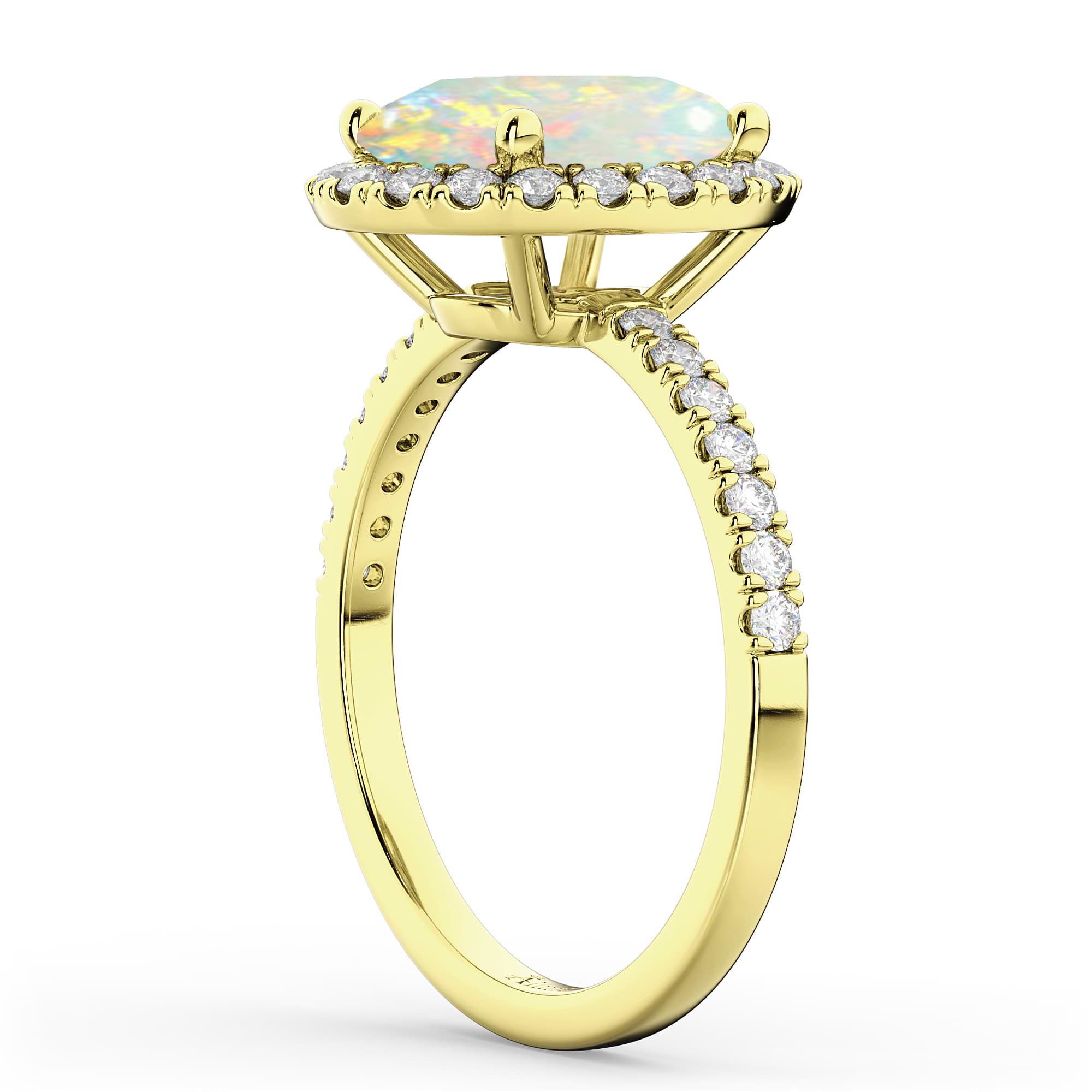 Oval Cut Halo Opal & Diamond Engagement Ring 14K Yellow Gold 2.16ct