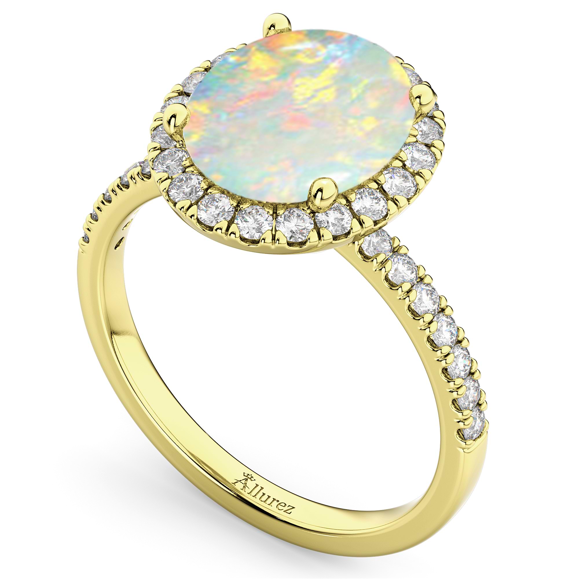 Oval Cut Halo Opal & Diamond Engagement Ring 14K Yellow Gold 2.16ct