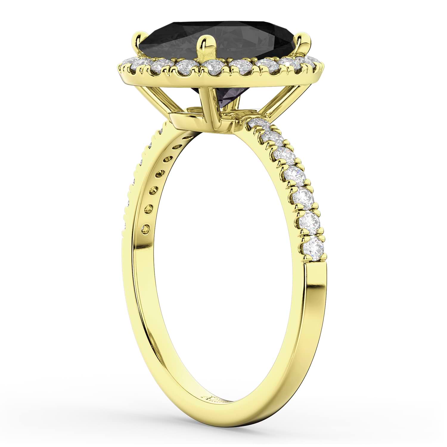 Oval Cut Halo Black Onyx & Diamond Engagement Ring 14K Yellow Gold 2.91ct