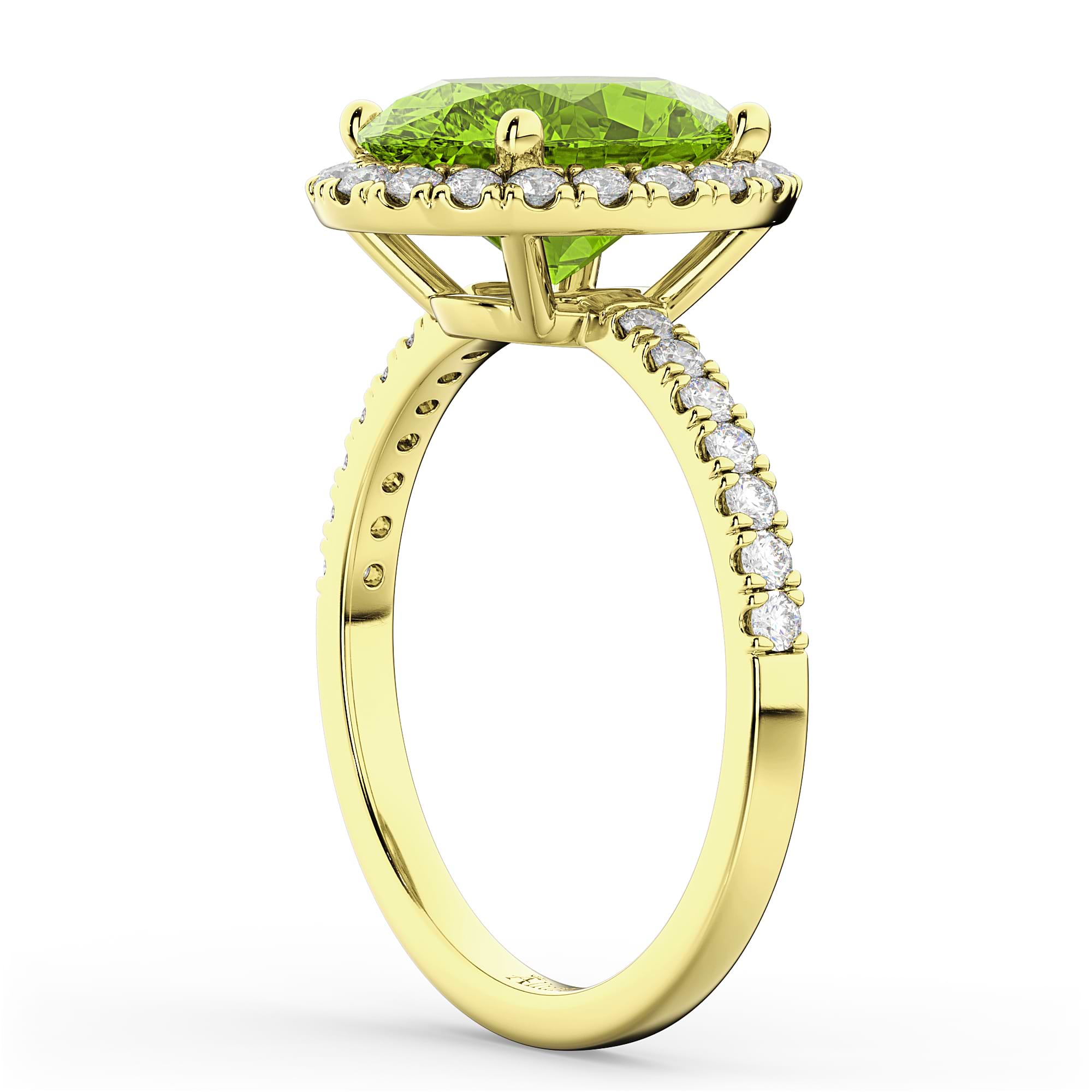 Oval Cut Halo Peridot & Diamond Engagement Ring 14K Yellow Gold 3.01ct