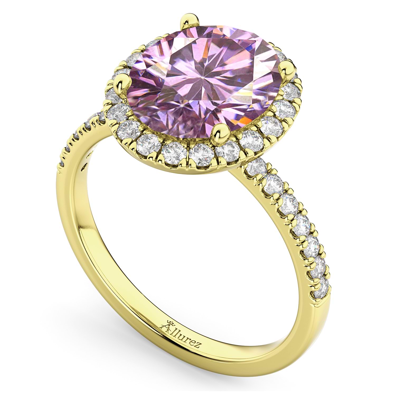 Oval Cut Halo Pink Moissanite & Diamond Engagement Ring 14K Yellow Gold 2.72ct