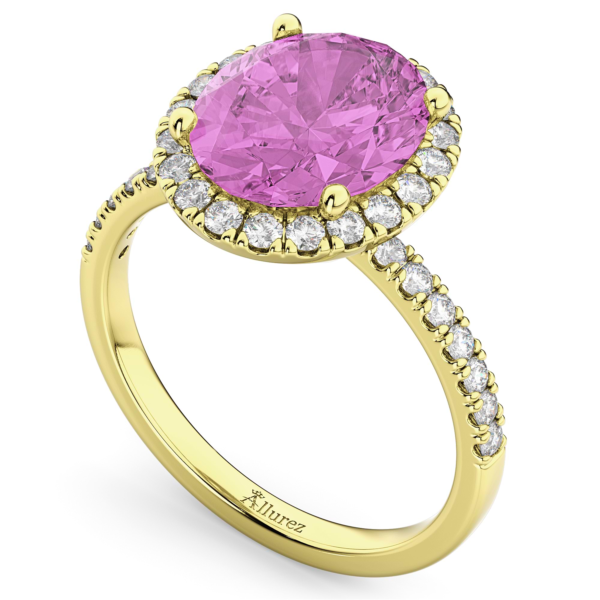 Oval Cut Halo Pink Sapphire & Diamond Engagement Ring 14K Yellow Gold 3.66ct