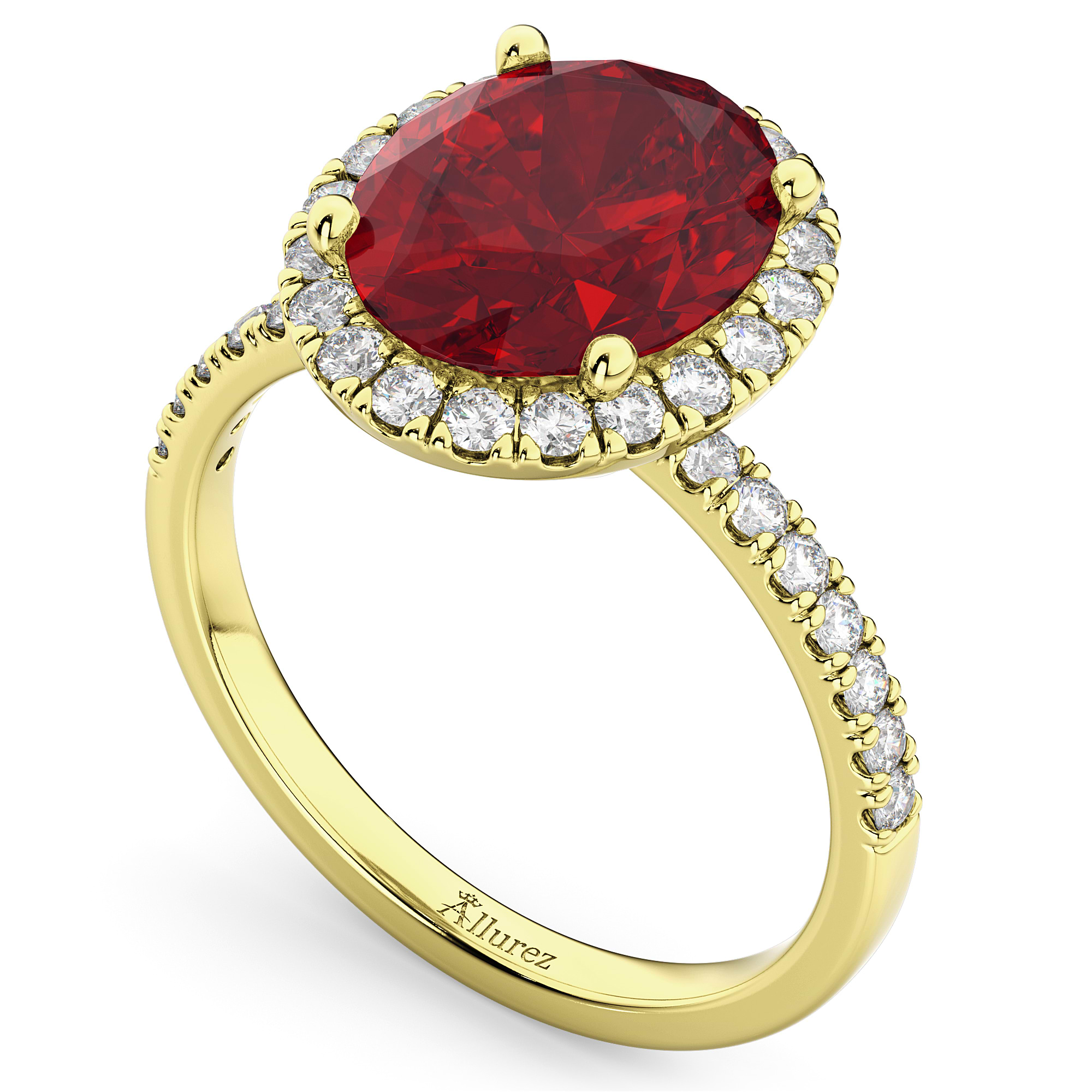 Oval Cut Halo Ruby & Diamond Engagement Ring 14K Yellow Gold 3.66ct