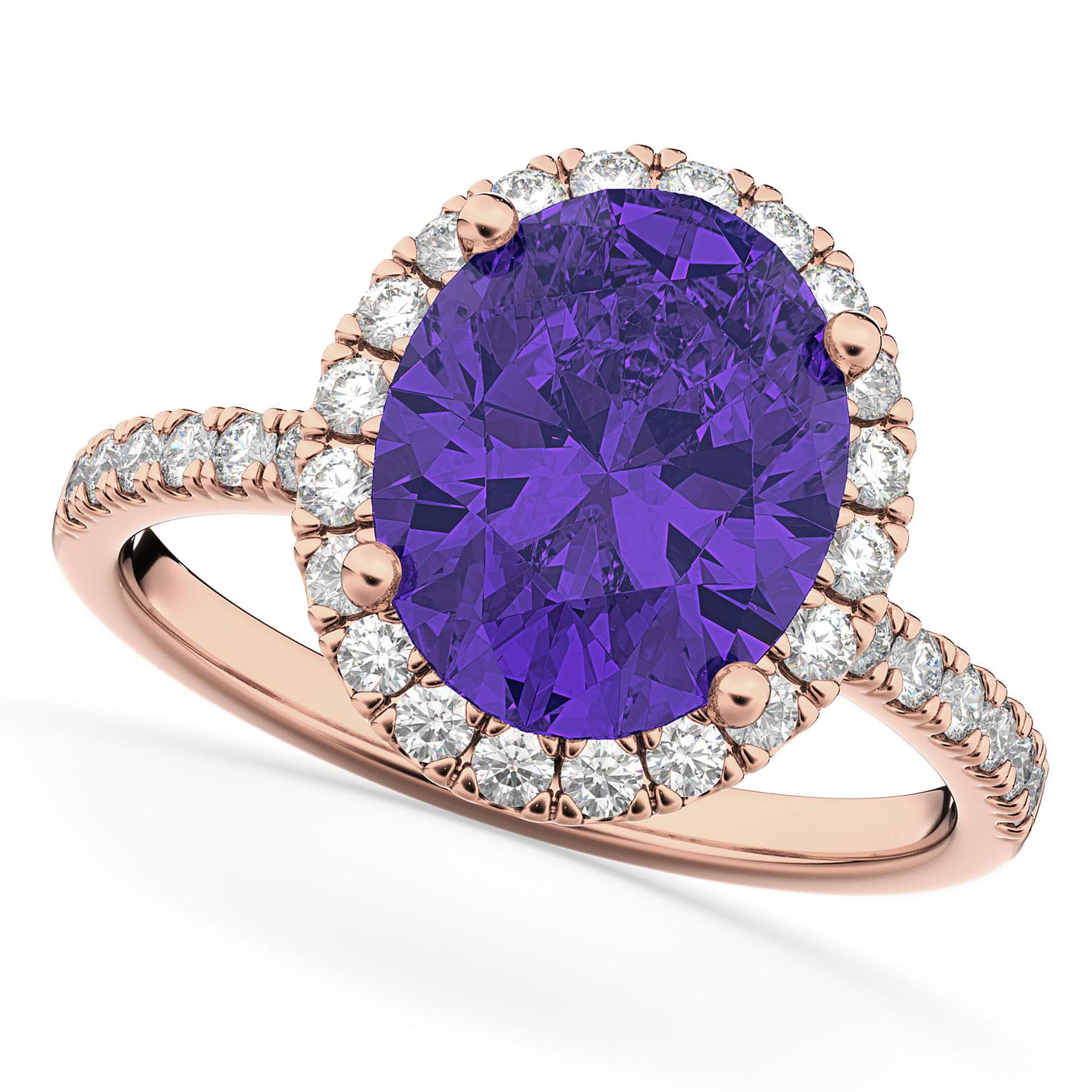 Oval Cut Halo Tanzanite & Diamond Engagement Ring 14K Rose Gold 3.66ct