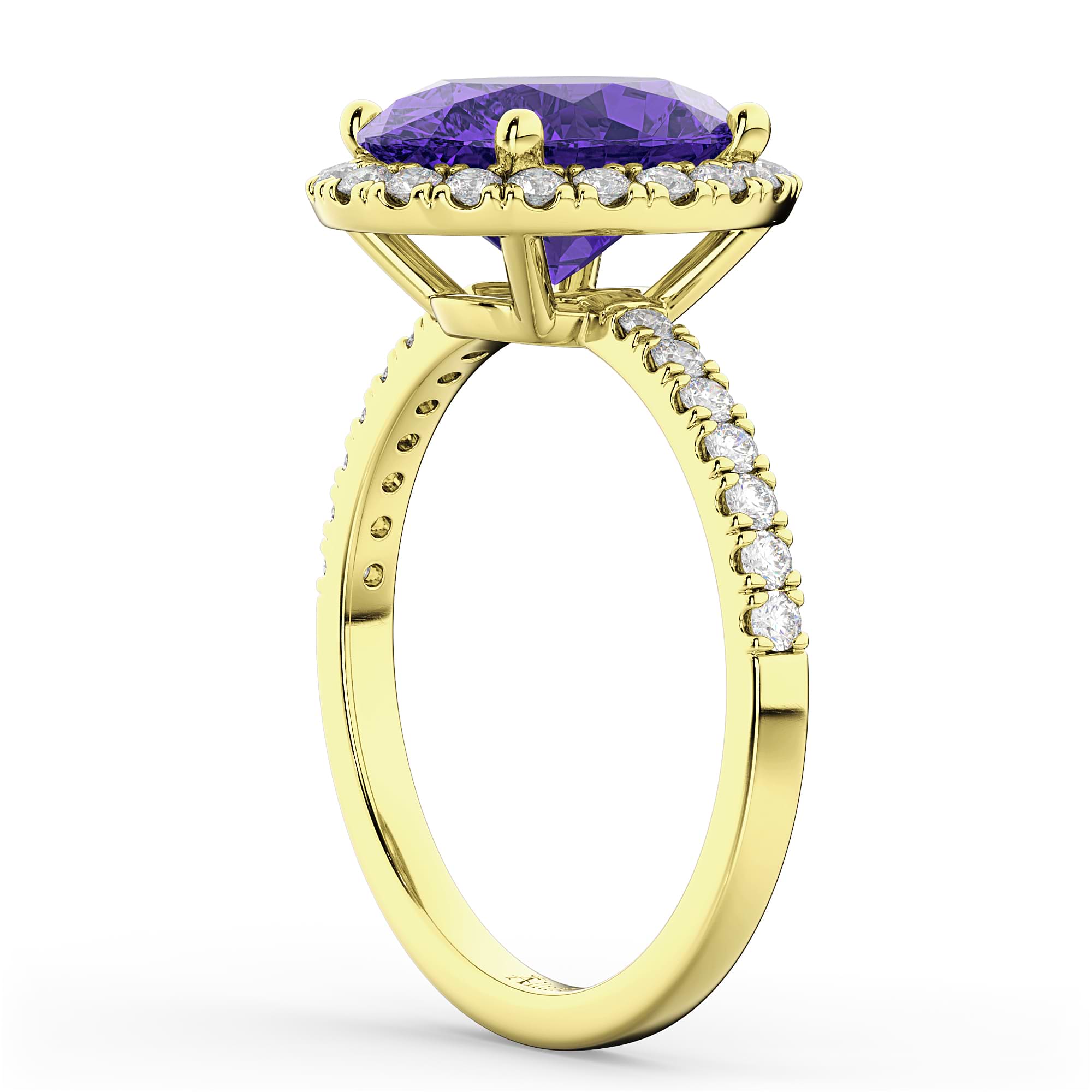Oval Cut Halo Tanzanite & Diamond Engagement Ring 14K Yellow Gold 3.66ct