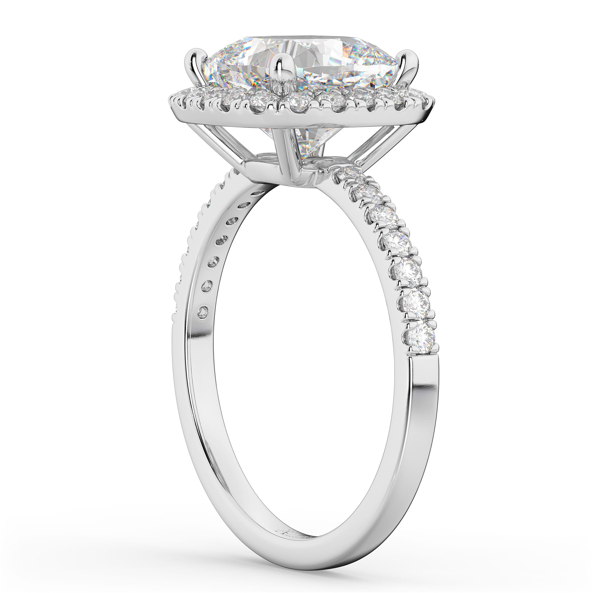 Cushion Cut Halo Diamond Engagement Ring 14k White Gold (2.55ct)