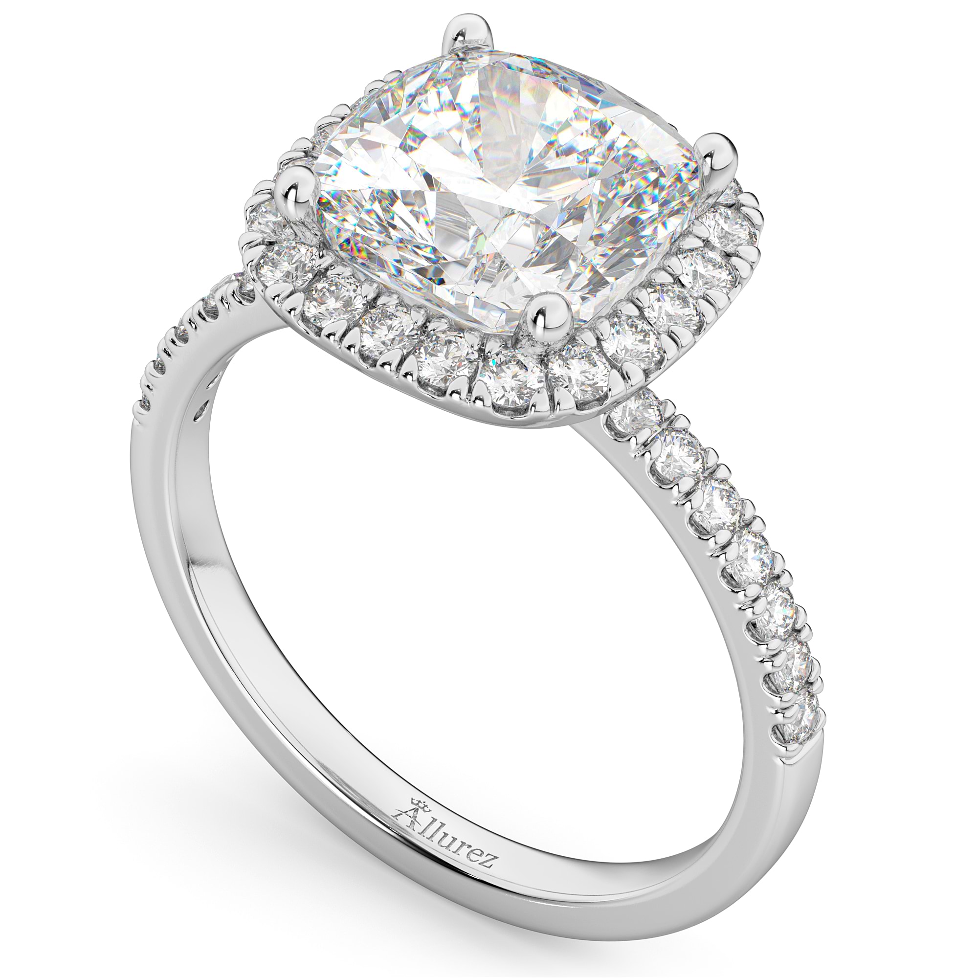Cushion Cut Halo Diamond Engagement Ring 14k White Gold (2.55ct)