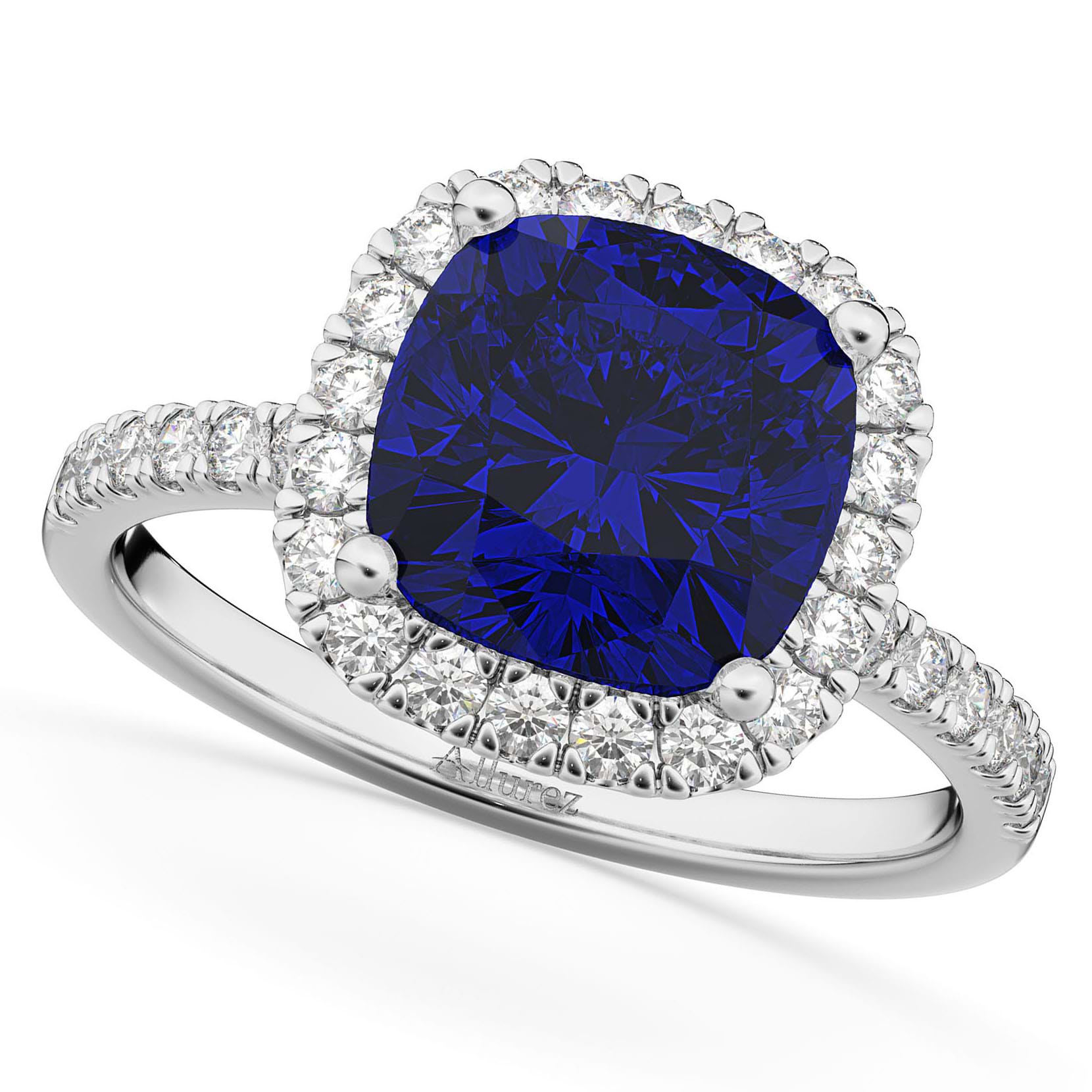 Blue Sapphire & Diamonds Cushion-Cut Halo Bridal Set 14K White Gold 3 ...