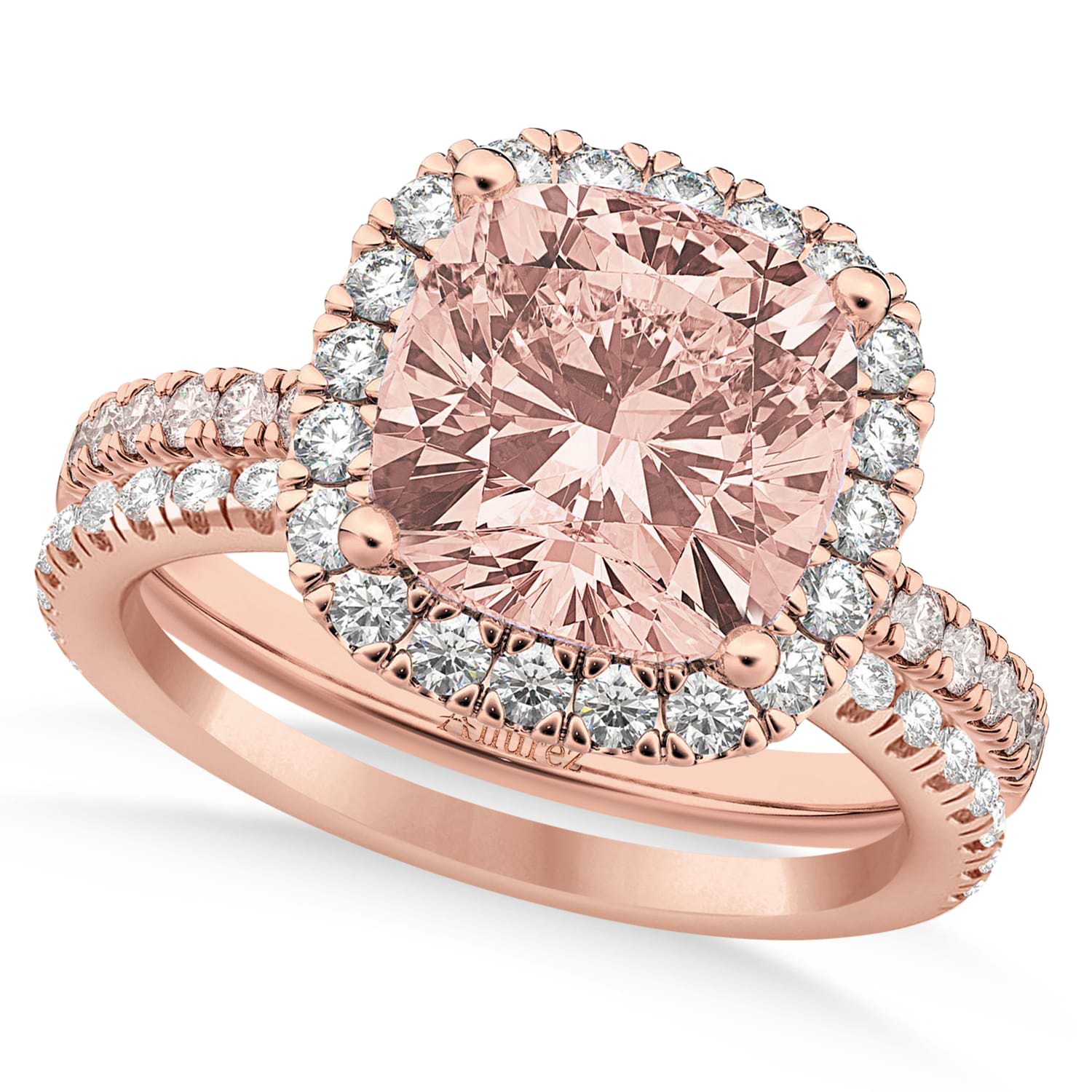 Morganite & Diamonds Cushion-Cut Halo Bridal Set 14K Rose Gold (3.38ct)
