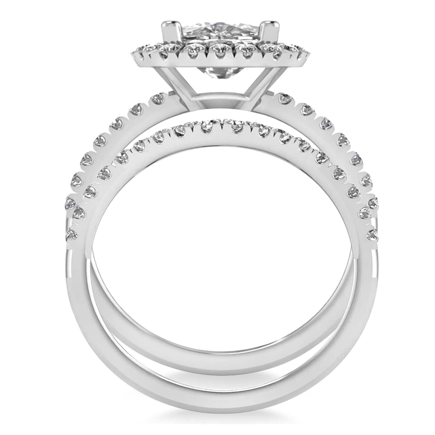 Moissanite & Diamonds Cushion-Cut Halo Bridal Set 14K White Gold (2.93ct)