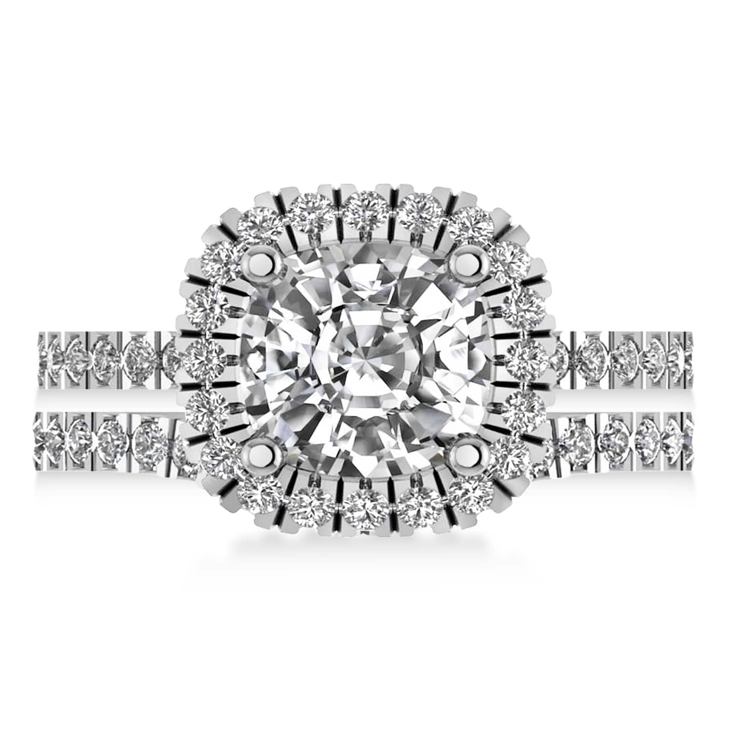 Moissanite & Diamonds Cushion-Cut Halo Bridal Set 14K White Gold (2.93ct)