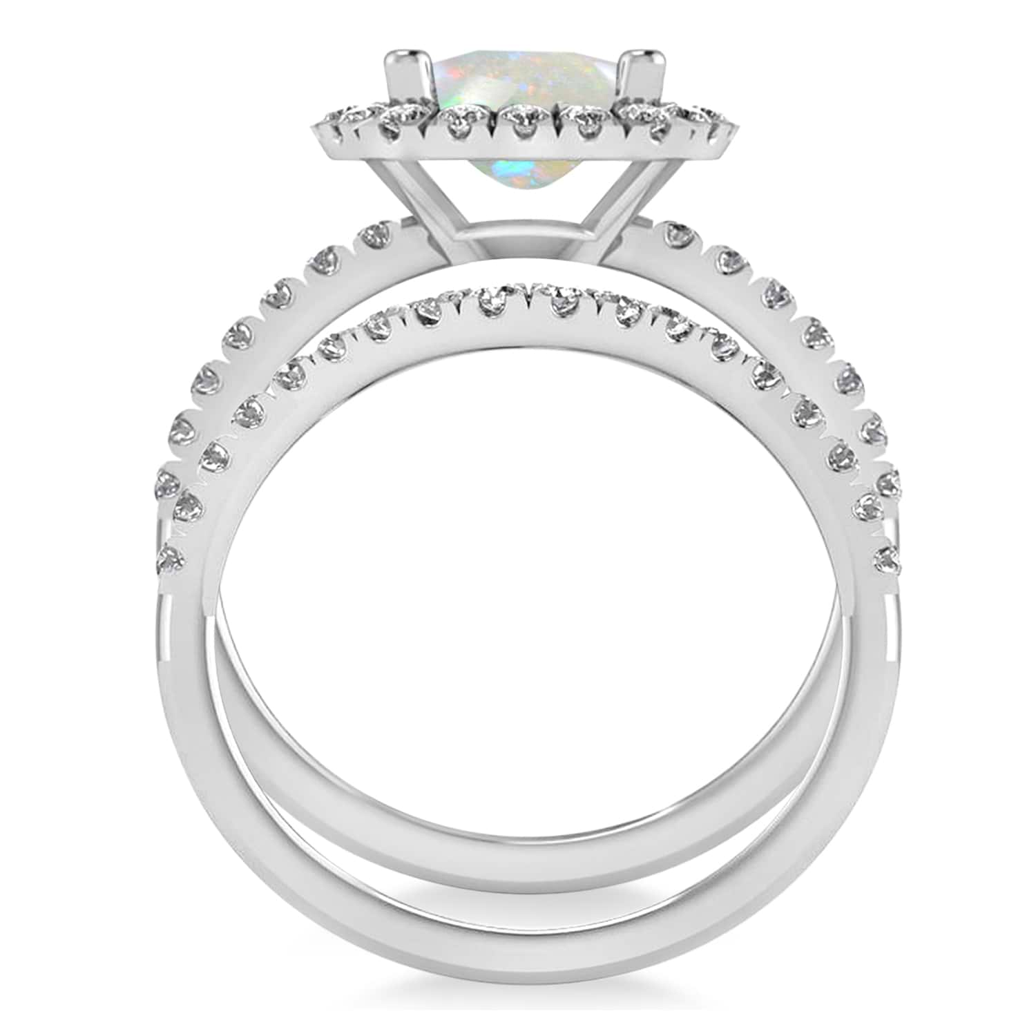 Opal & Diamonds Cushion-Cut Halo Bridal Set 14K White Gold (3.38ct)