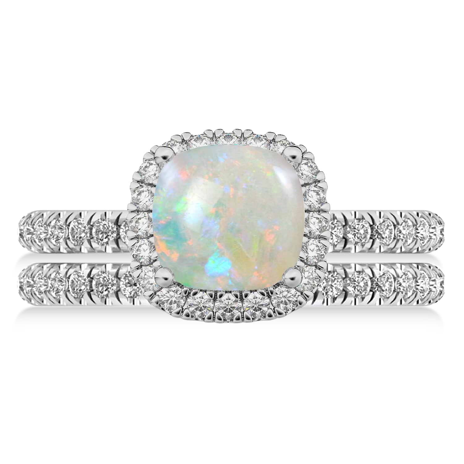 Opal & Diamonds Cushion-Cut Halo Bridal Set 14K White Gold (3.38ct)