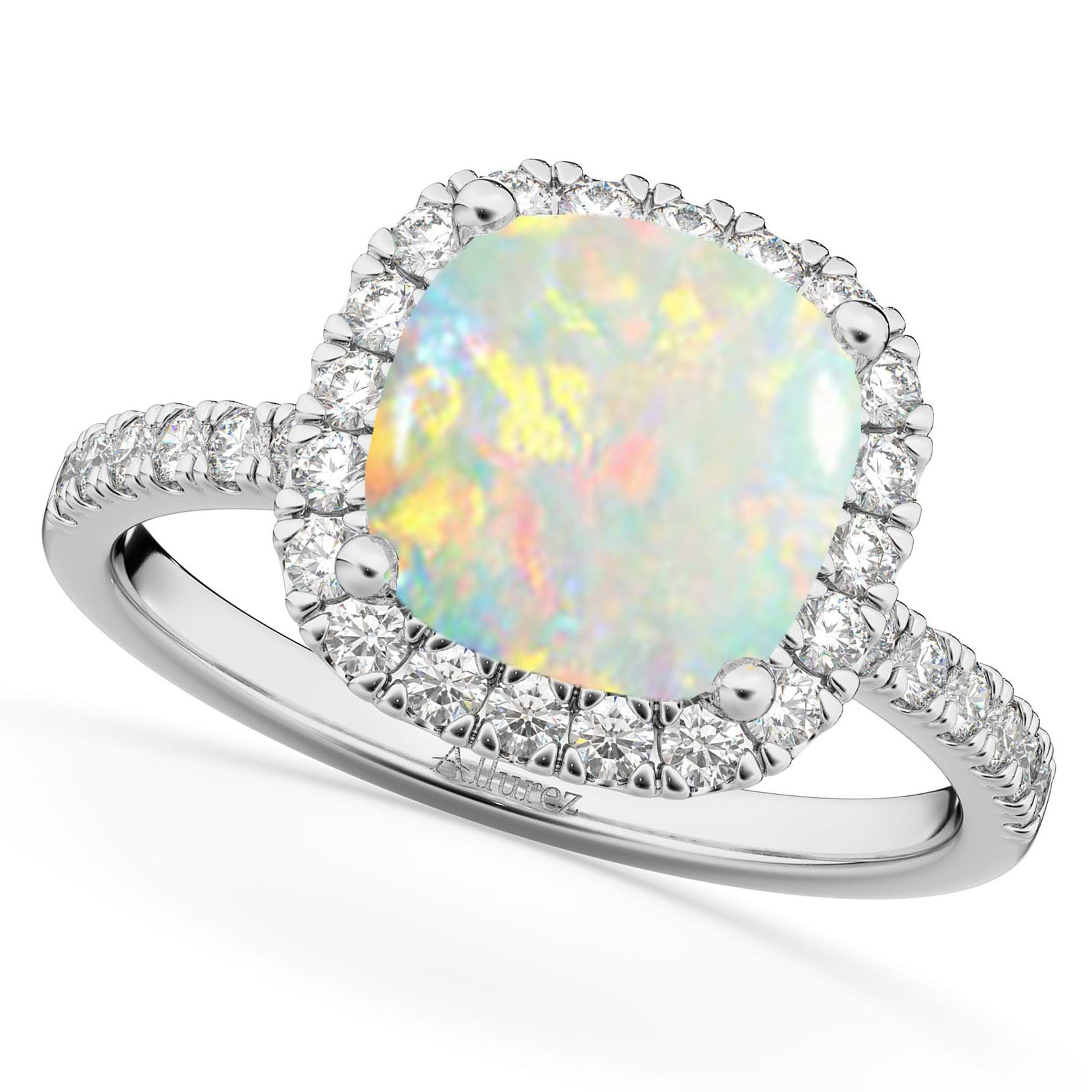 Opal & Diamonds Cushion-Cut Halo Bridal Set 14K White Gold (3.38ct)