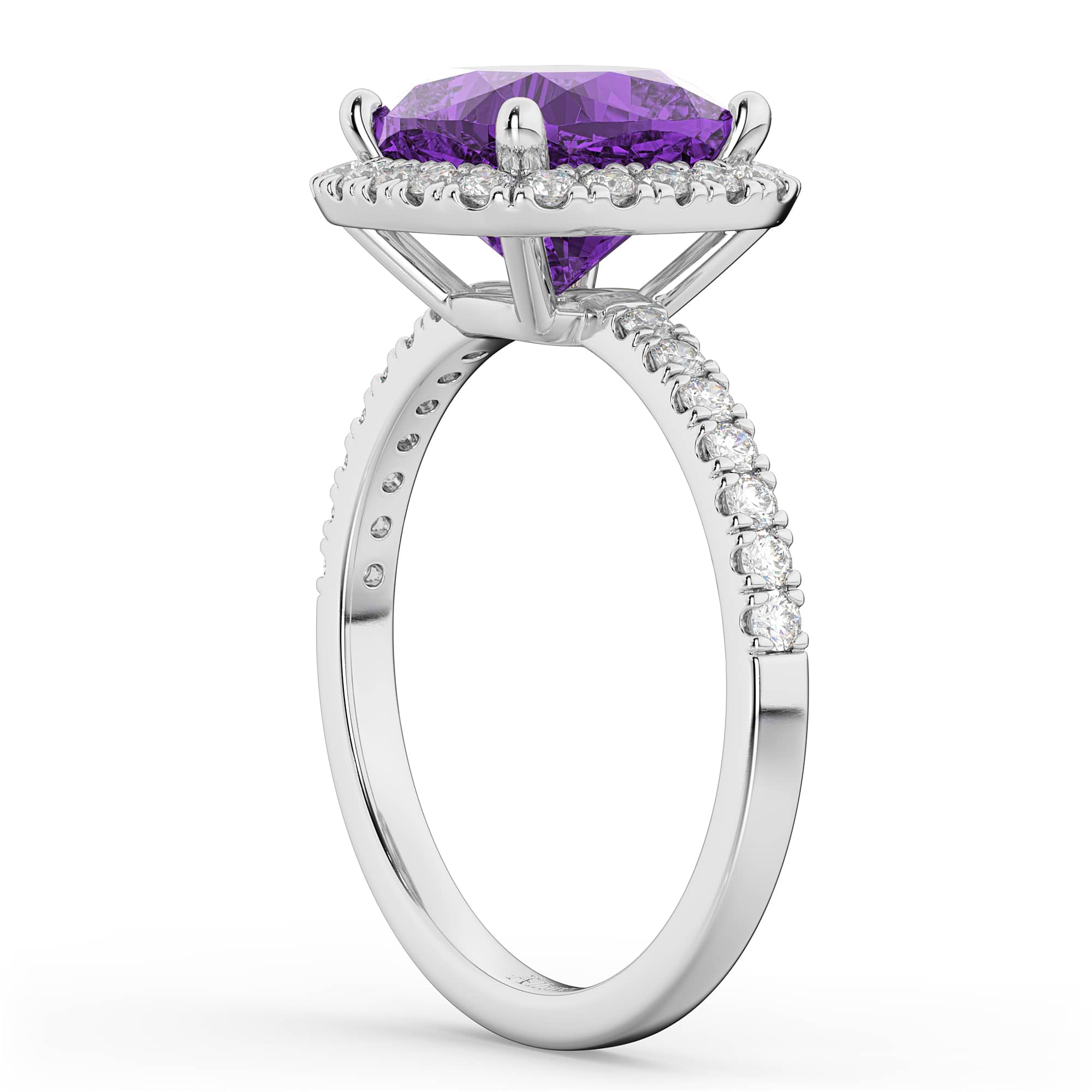 Cushion Cut Halo Amethyst & Diamond Engagement Ring 14k White Gold (3.11ct)