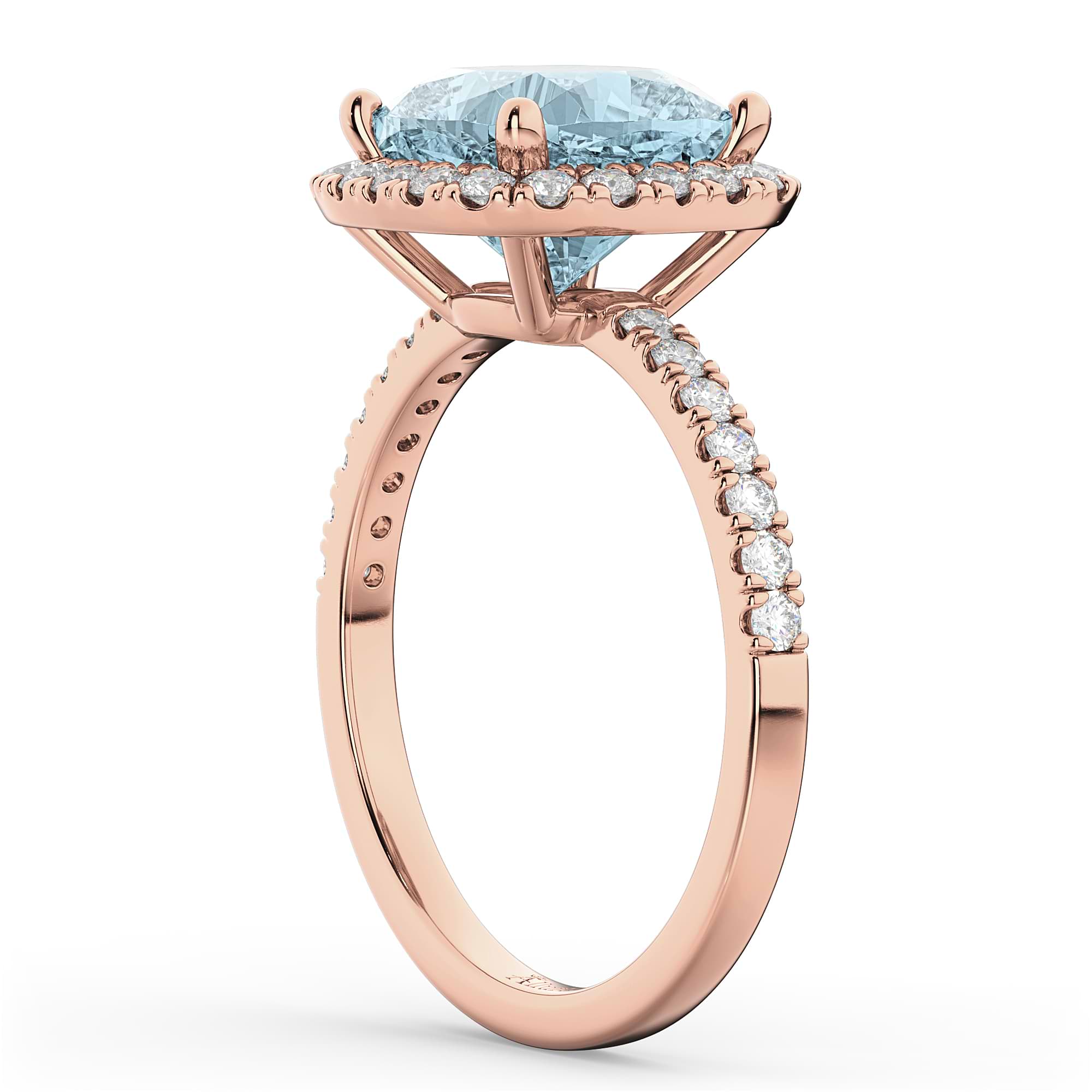 Cushion Cut Halo Aquamarine & Diamond Engagement Ring 14k Rose Gold (3.11ct)