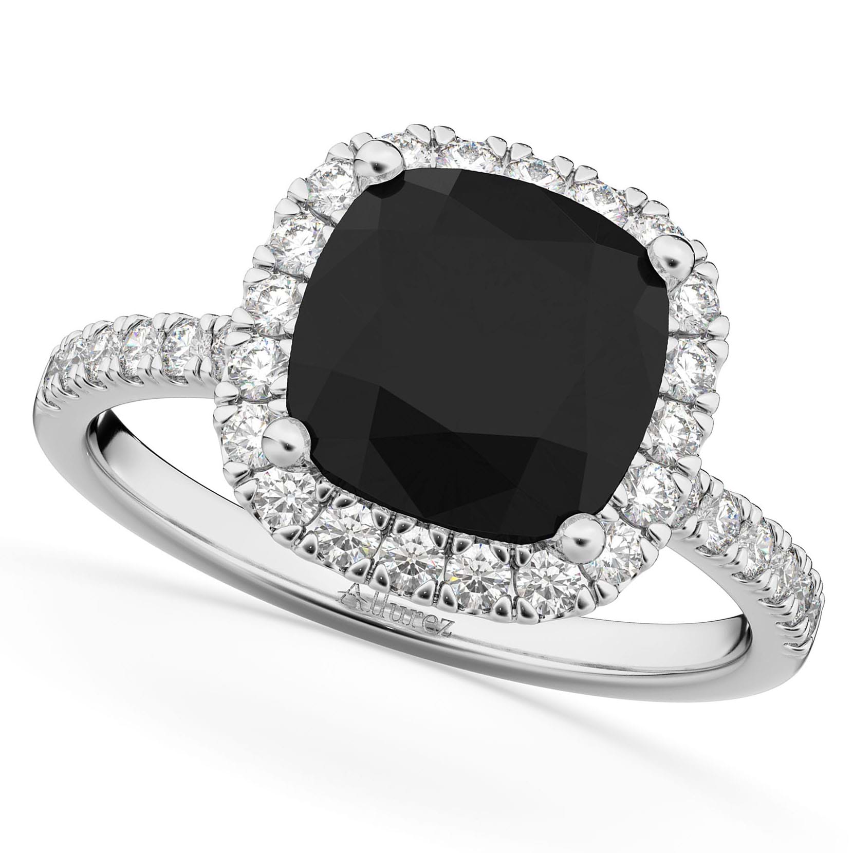 Cushion Cut Black Diamond Engagement Ring 14k White Gold (2.55ct)