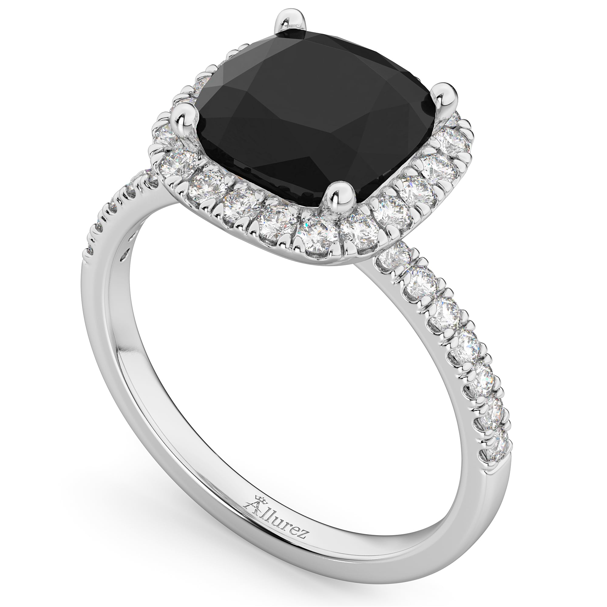 Cushion Cut Black Diamond Engagement Ring 14k White Gold (2.55ct)