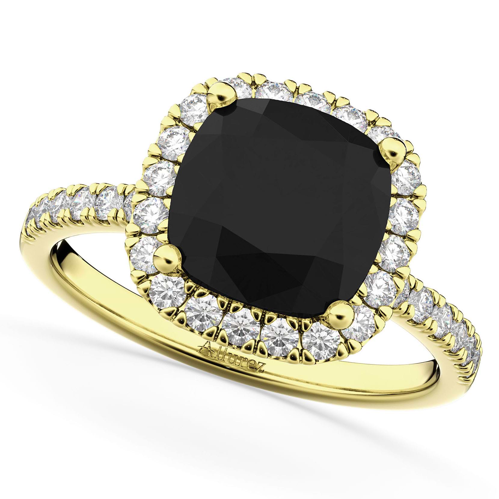 Cushion Cut Black Diamond Engagement Ring 14k Yellow Gold (2.55ct)