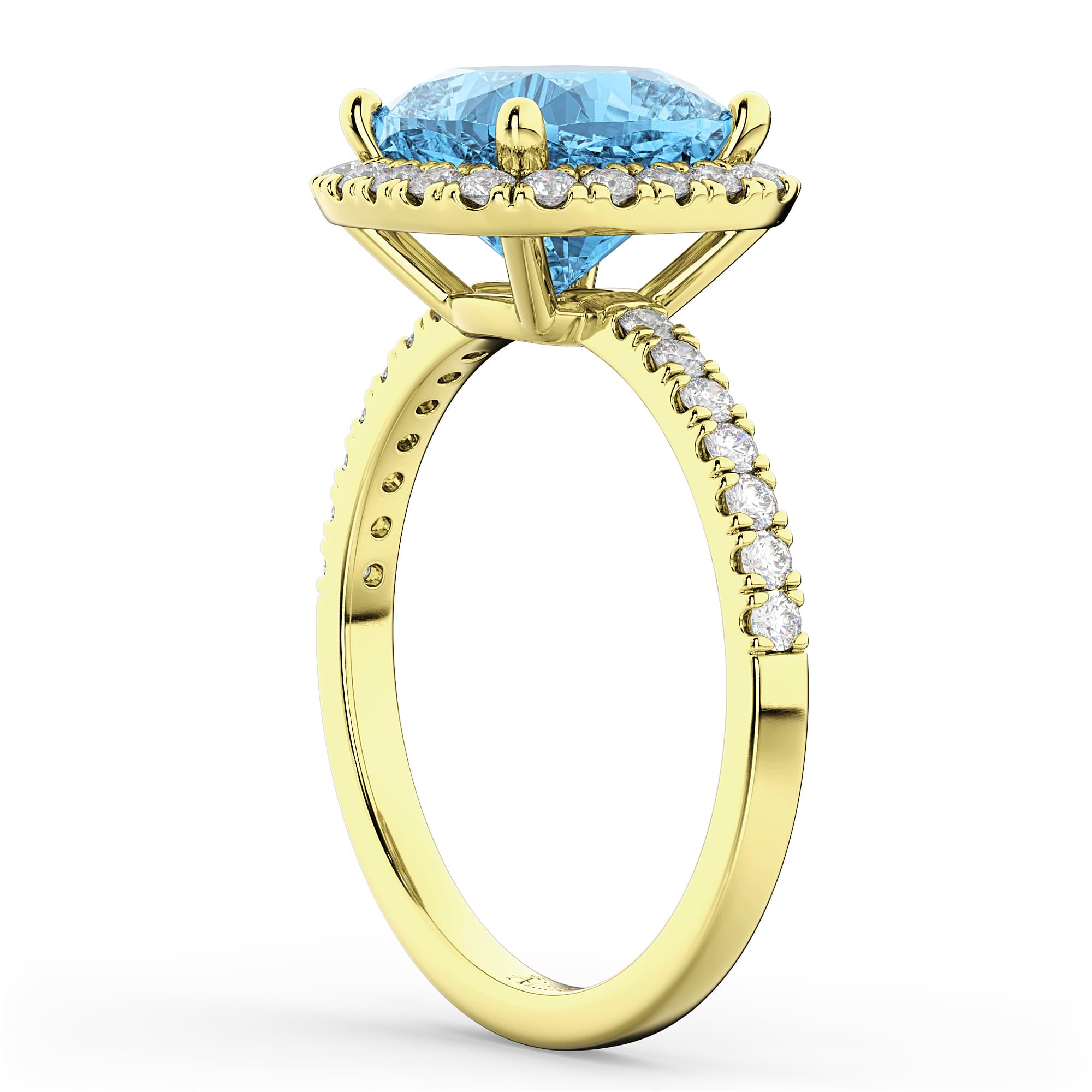Cushion Cut Halo Blue Topaz & Diamond Engagement Ring 14k Yellow Gold (3.11ct)