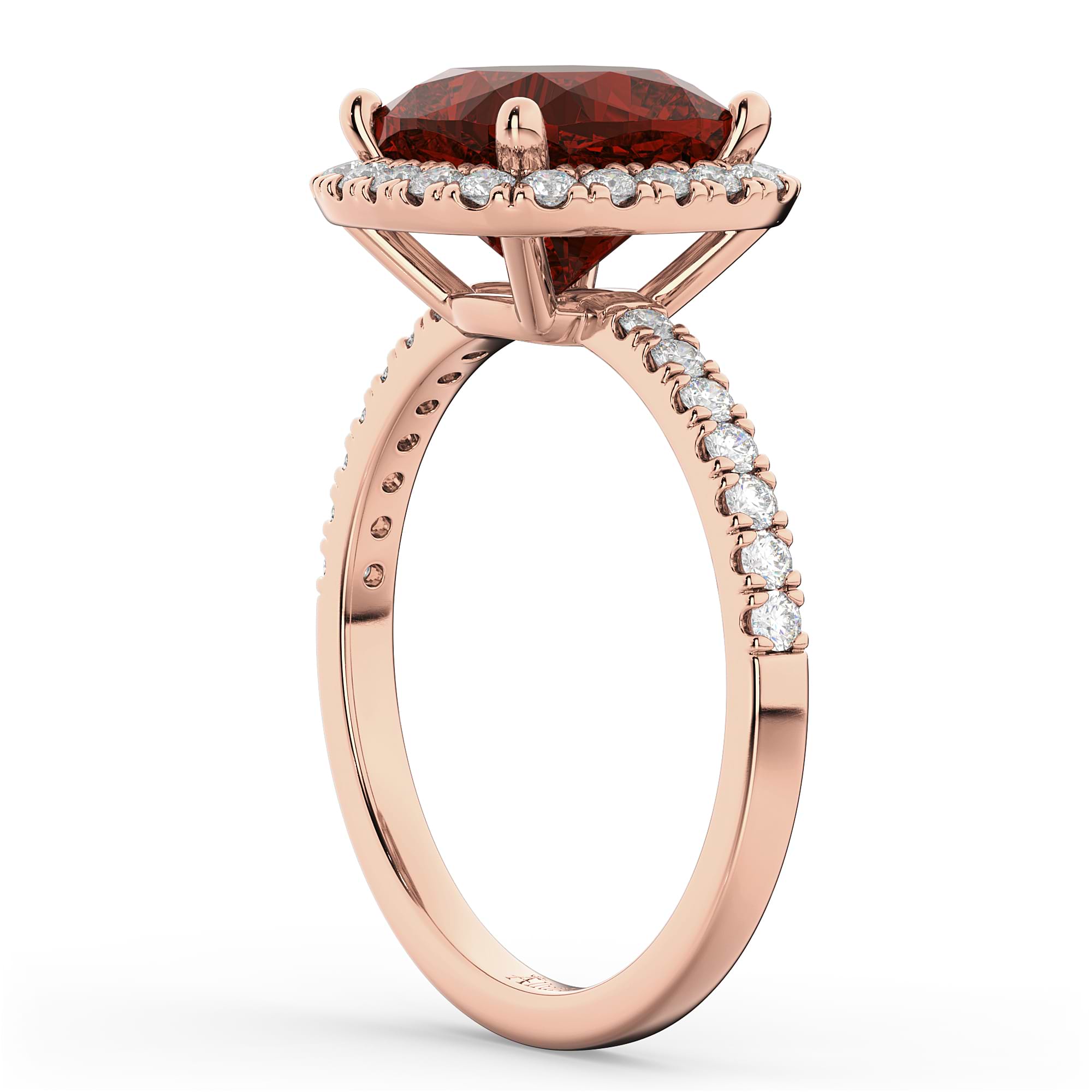 Cushion Cut Halo Garnet & Diamond Engagement Ring 14k Rose Gold (3.11ct)