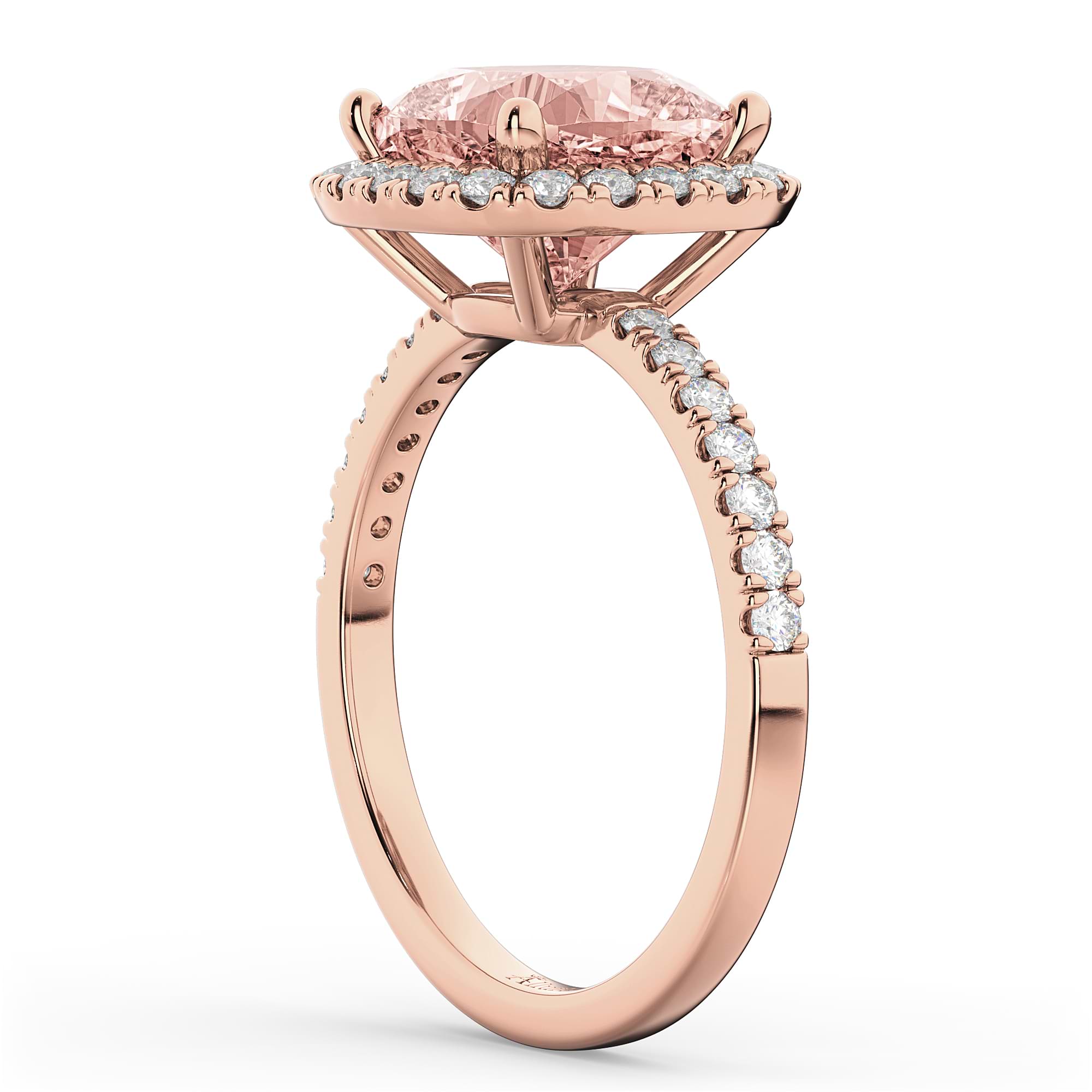 Cushion Cut Halo Morganite & Diamond Engagement Ring 14k Rose Gold (3.11ct)