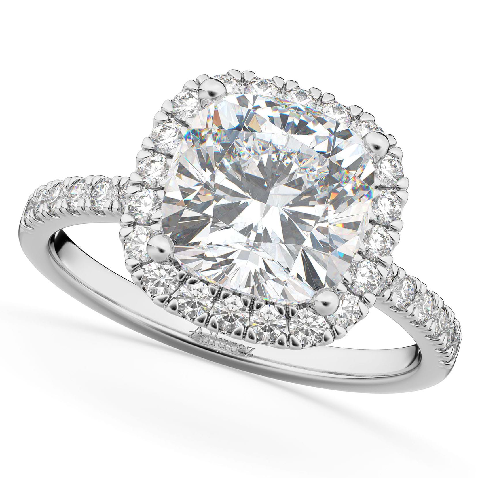 Cushion Cut Halo Moissanite & Diamond Engagement Ring 14k White Gold (2.66ct)