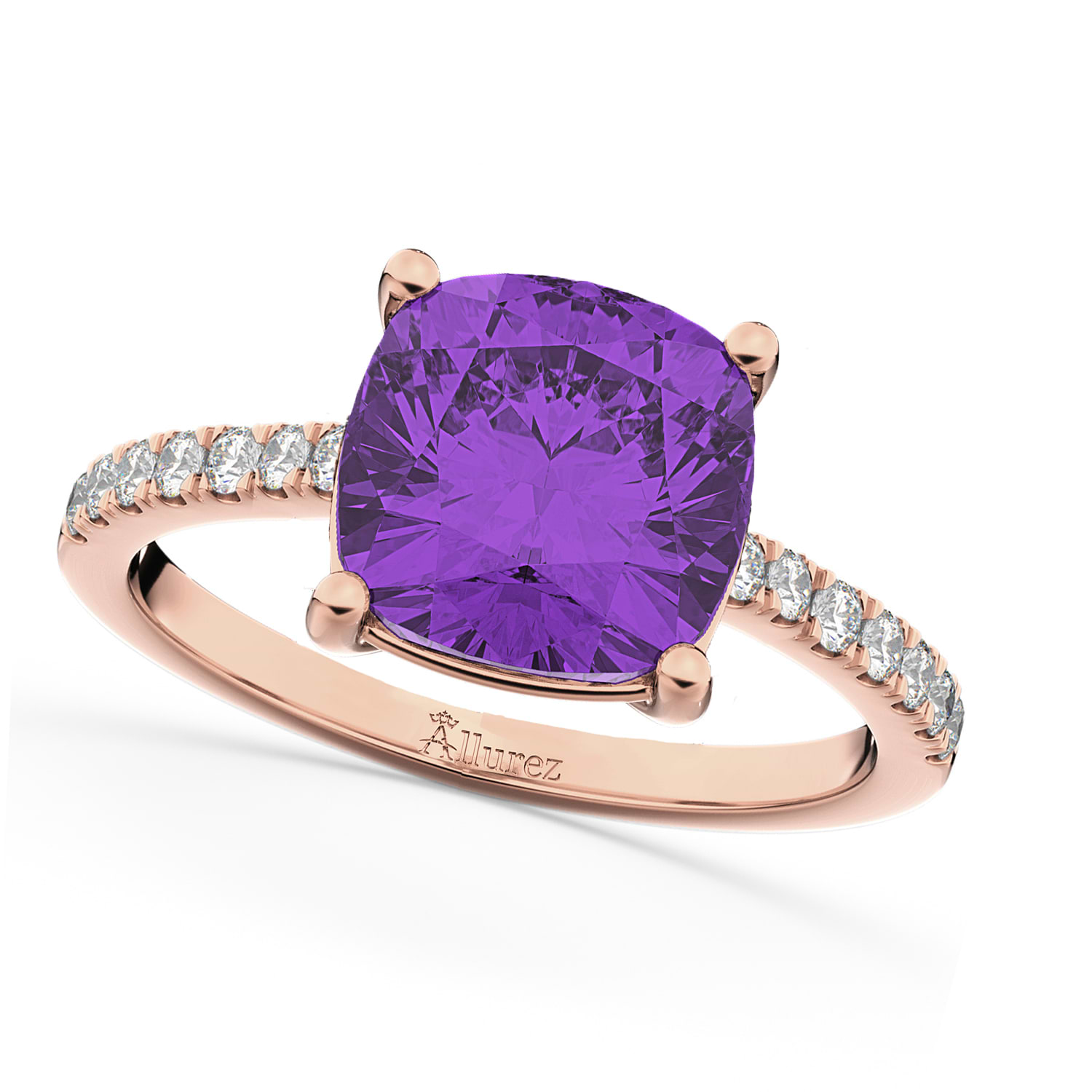 Cushion Cut Amethyst & Diamond Engagement Ring 14k Rose Gold (2.81ct)