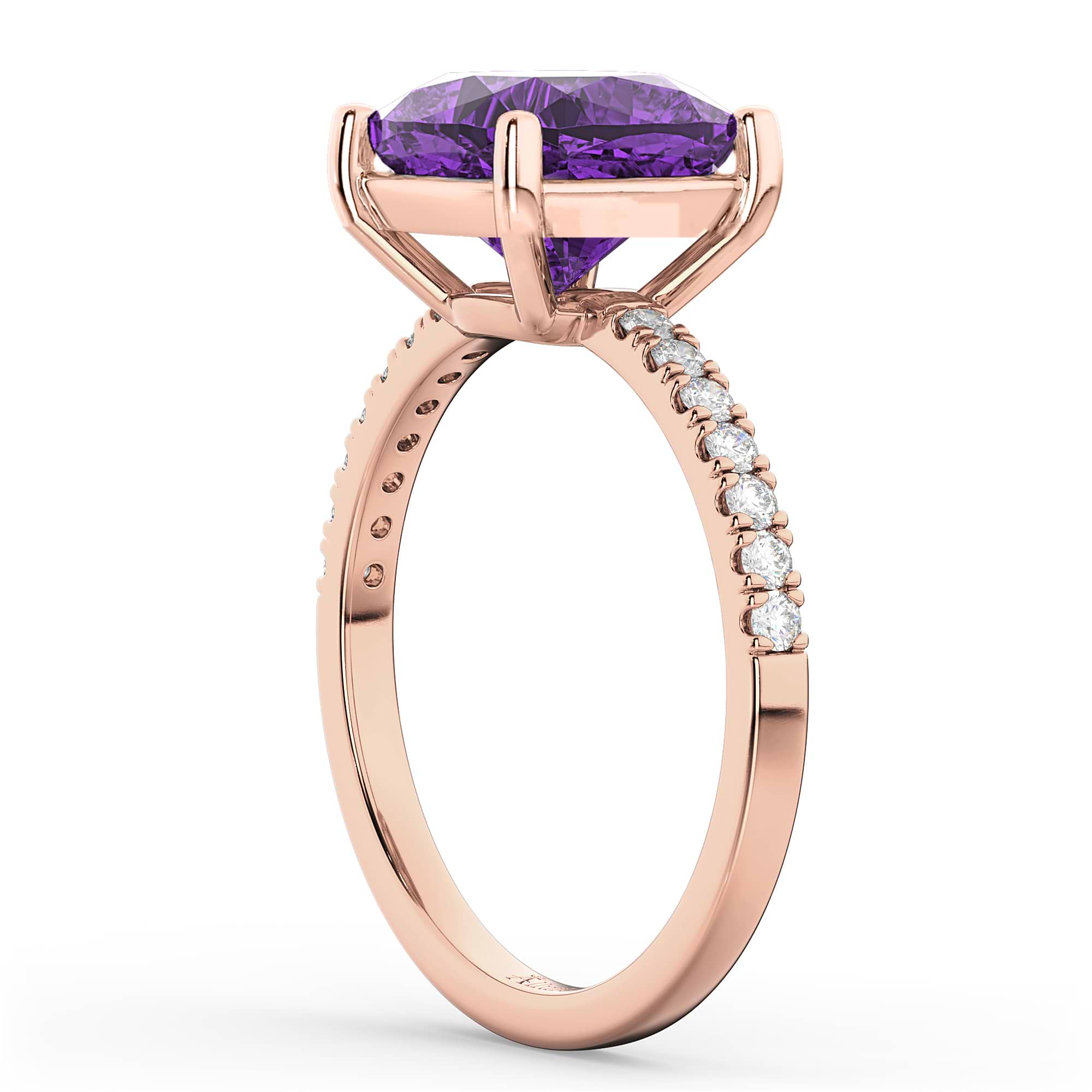 Cushion Cut Amethyst & Diamond Engagement Ring 14k Rose Gold (2.81ct)