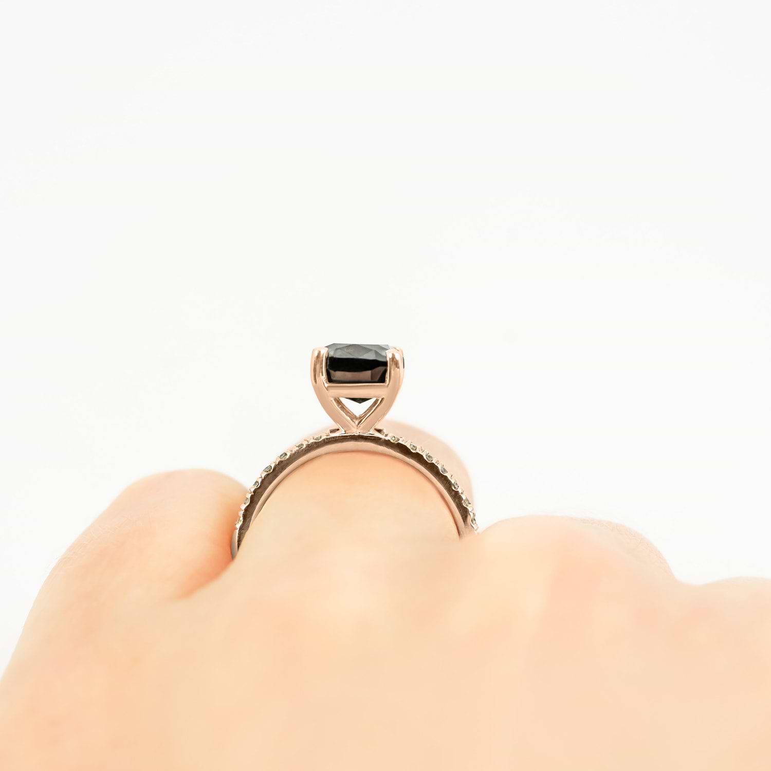 Cushion Cut Black Diamond Engagement Ring 14k Rose Gold (2.25ct)