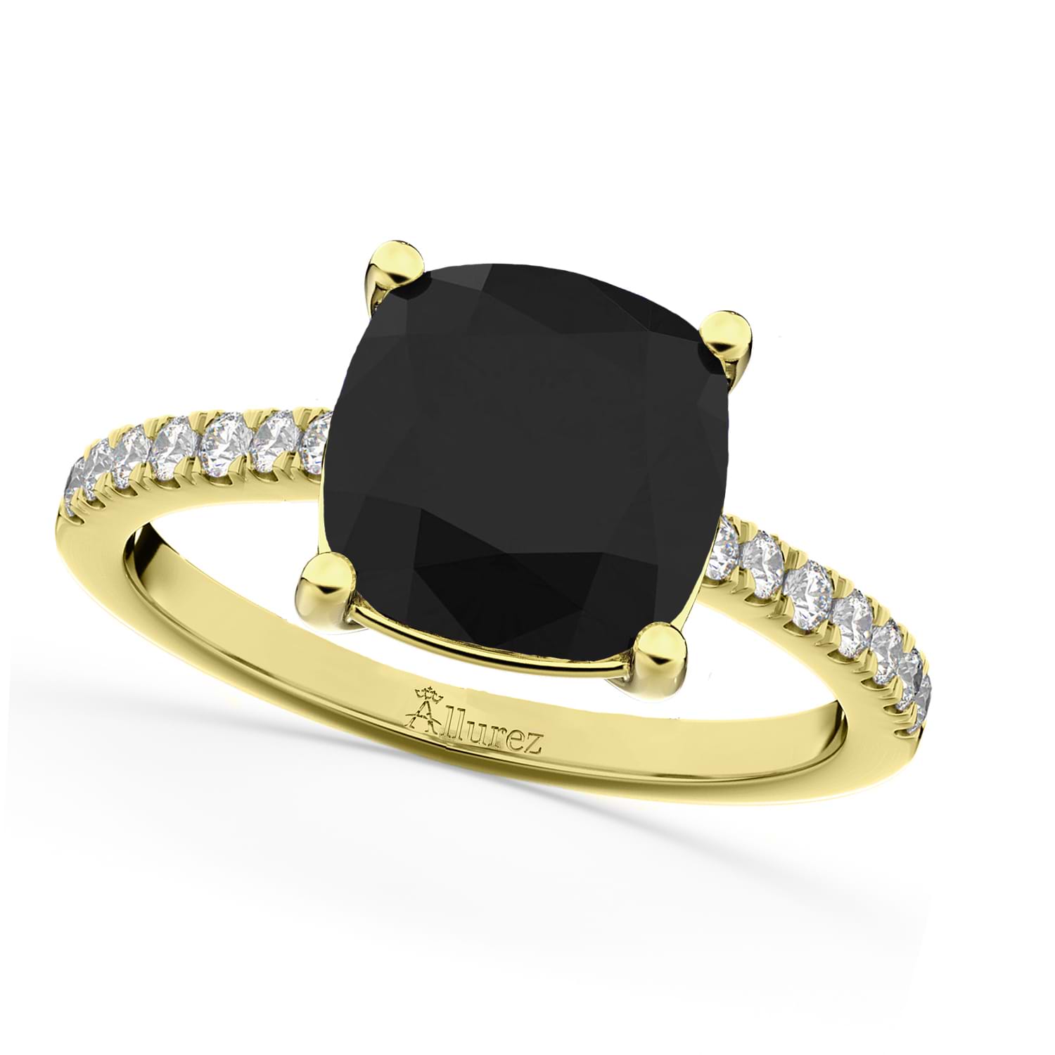 Cushion Cut Black Diamond Engagement Ring 14k Yellow Gold (2.25ct)