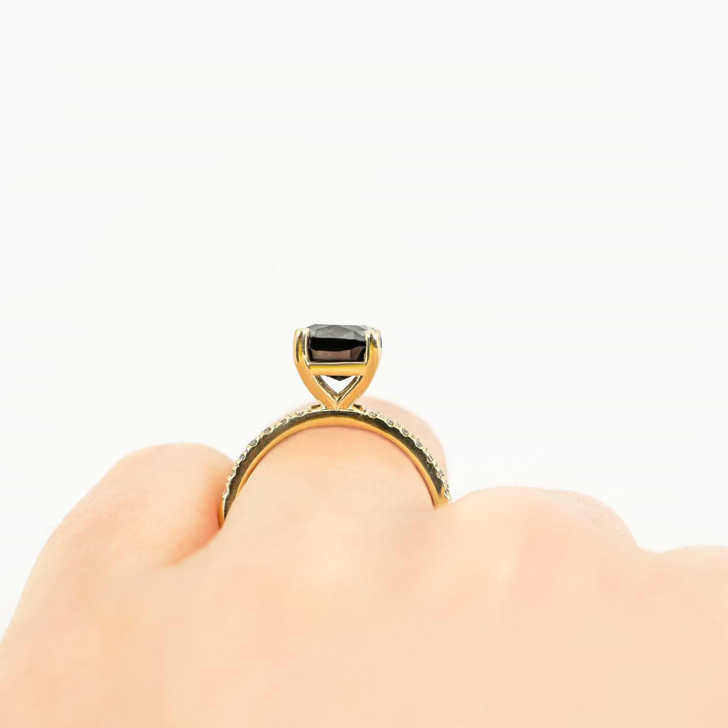 Cushion Cut Black Diamond Engagement Ring 14k Yellow Gold (2.25ct)