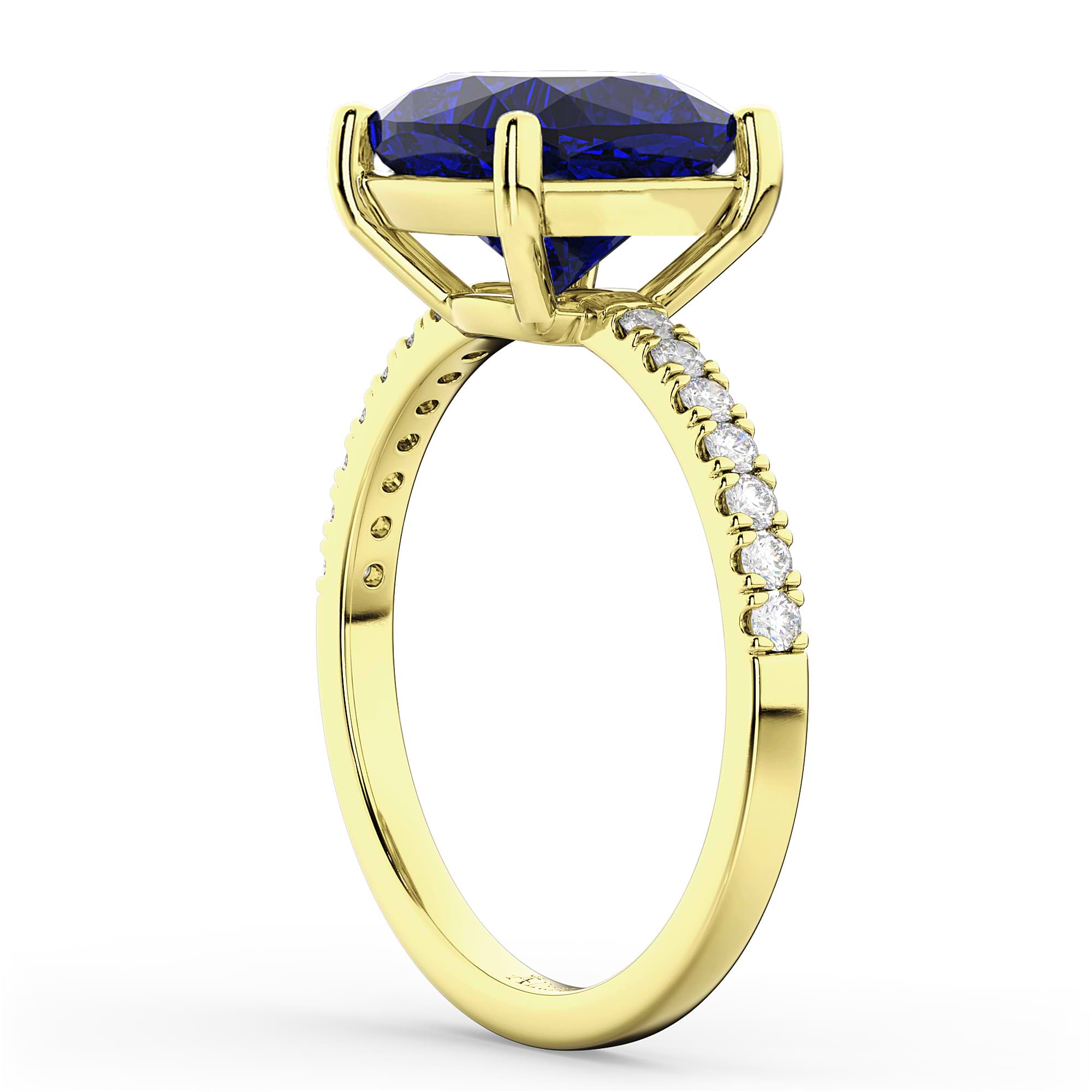 Cushion Cut Blue Sapphire & Diamond Engagement Ring 14k Yellow Gold (2.81ct)