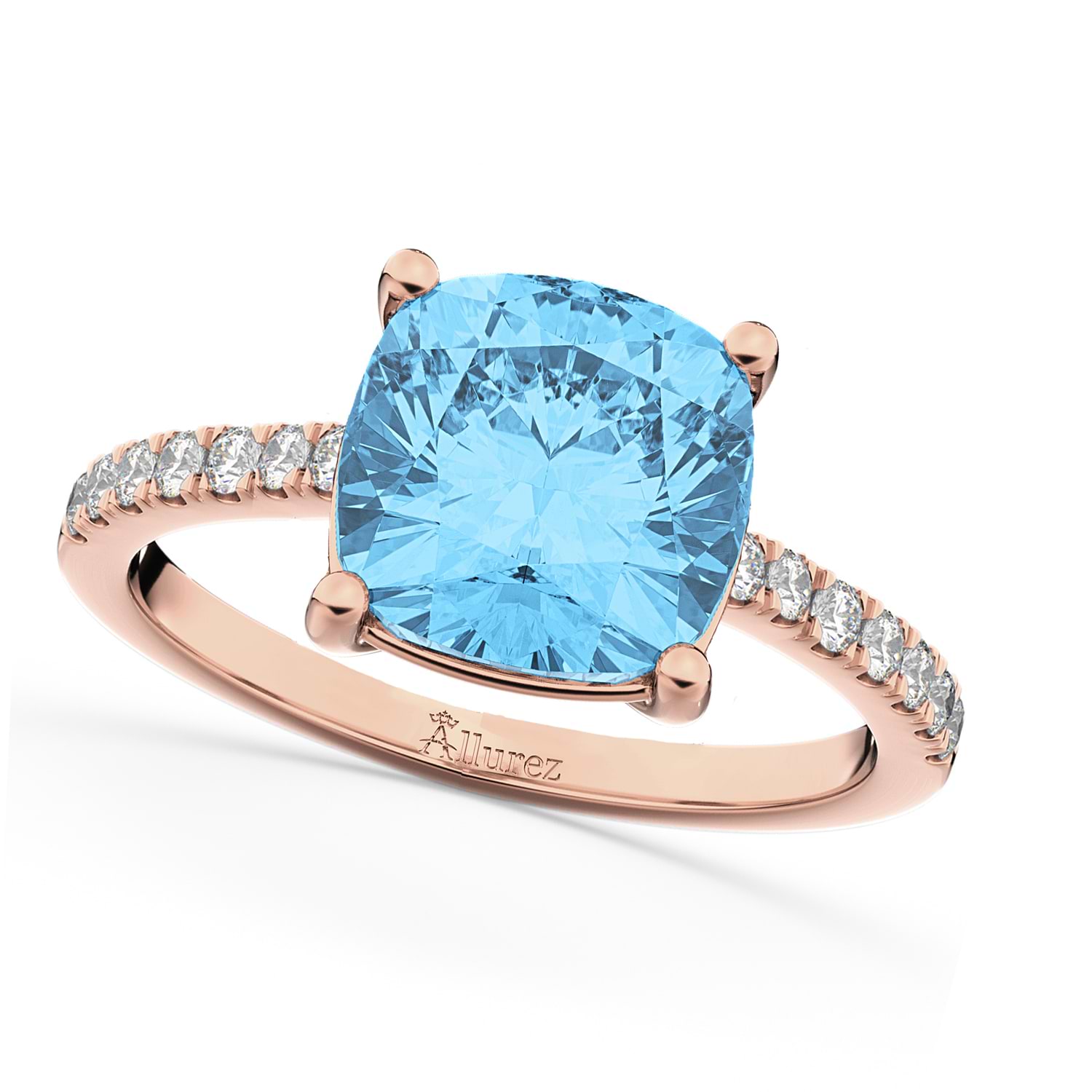 Cushion Cut Blue Topaz & Diamond Engagement Ring 14k Rose Gold (2.81ct)