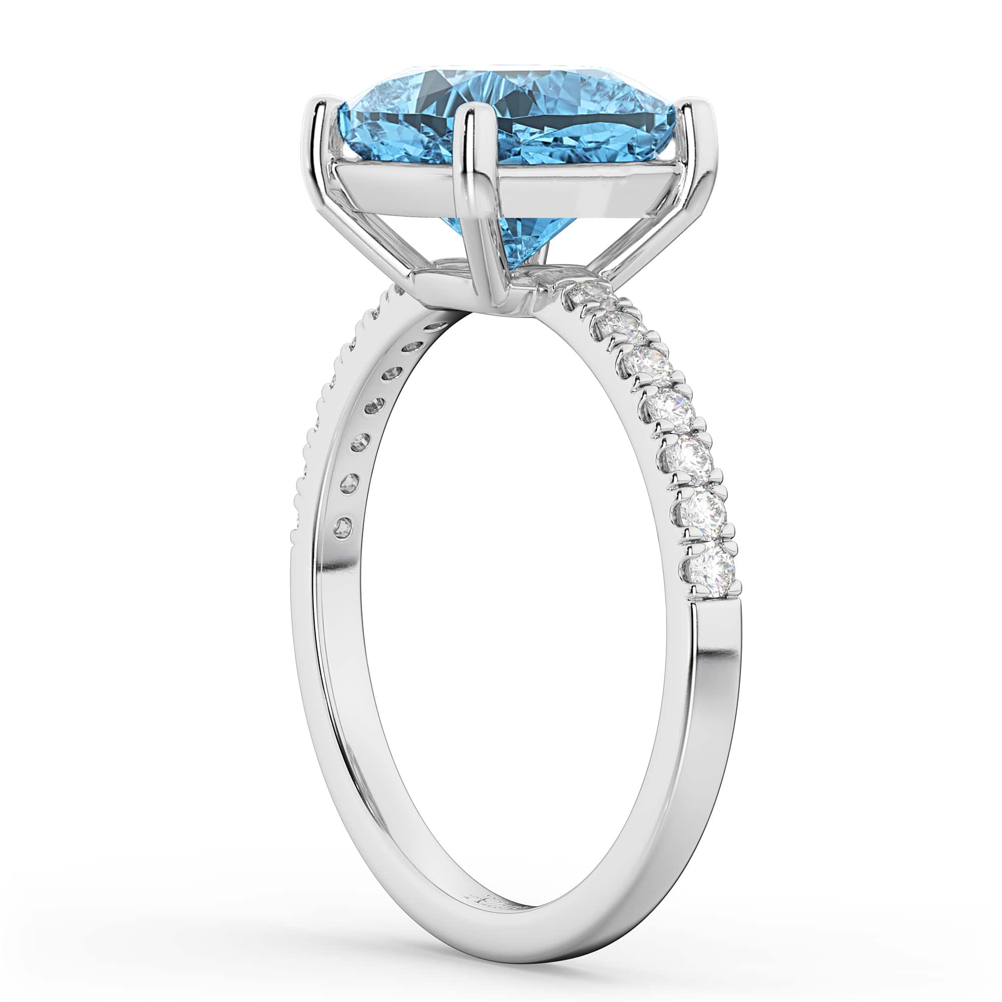 Cushion Cut Blue Topaz & Diamond Engagement Ring 14k White Gold (2.81ct)