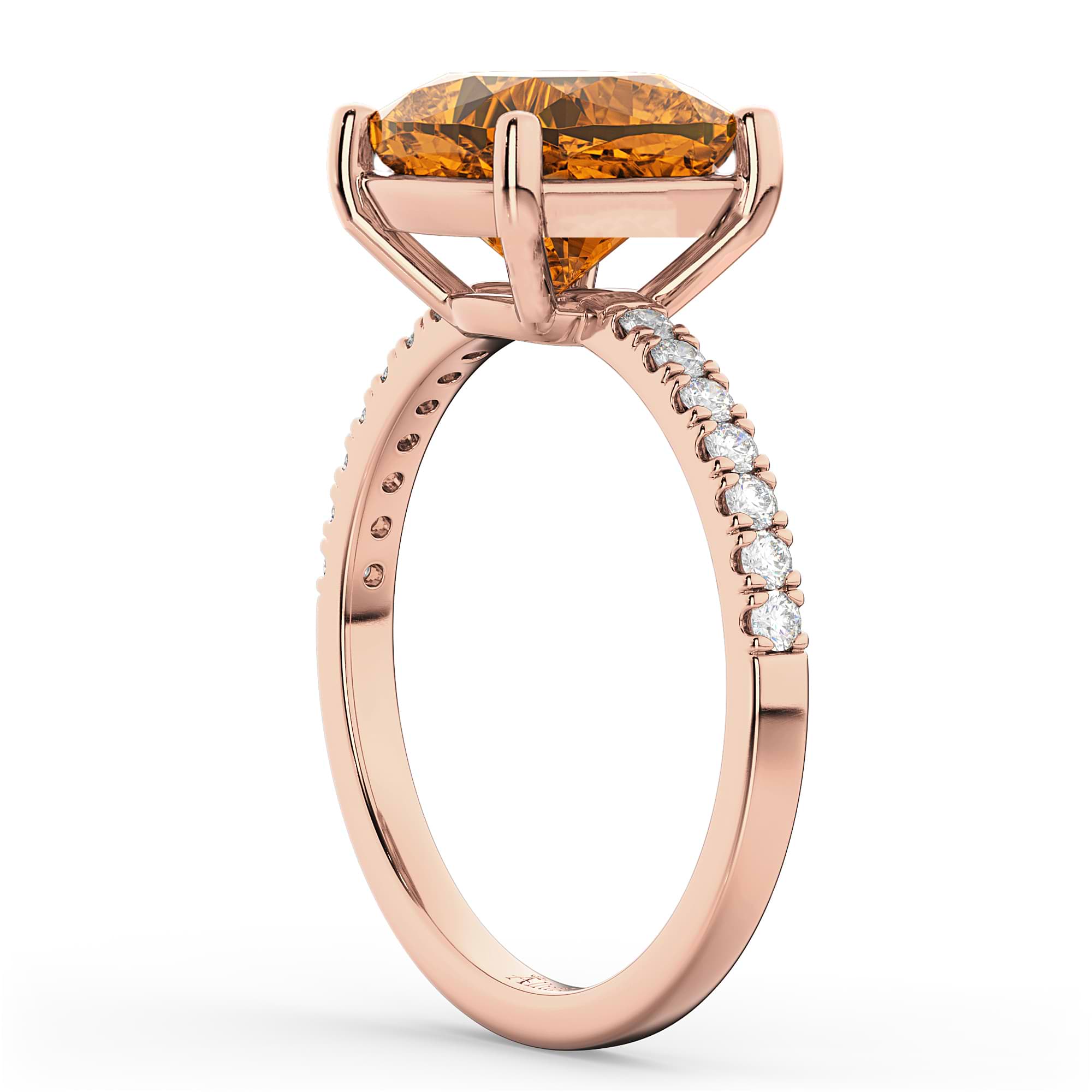 Cushion Cut Citrine & Diamond Engagement Ring 14k Rose Gold (2.81ct)