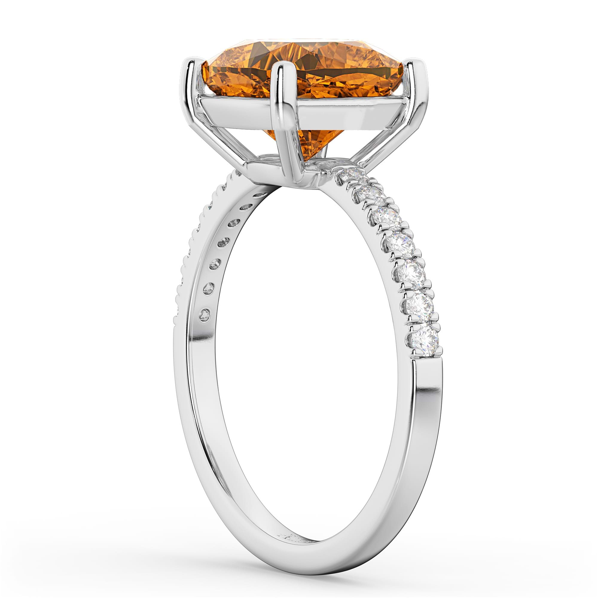 Cushion Cut Citrine & Diamond Engagement Ring 14k White Gold (2.81ct)