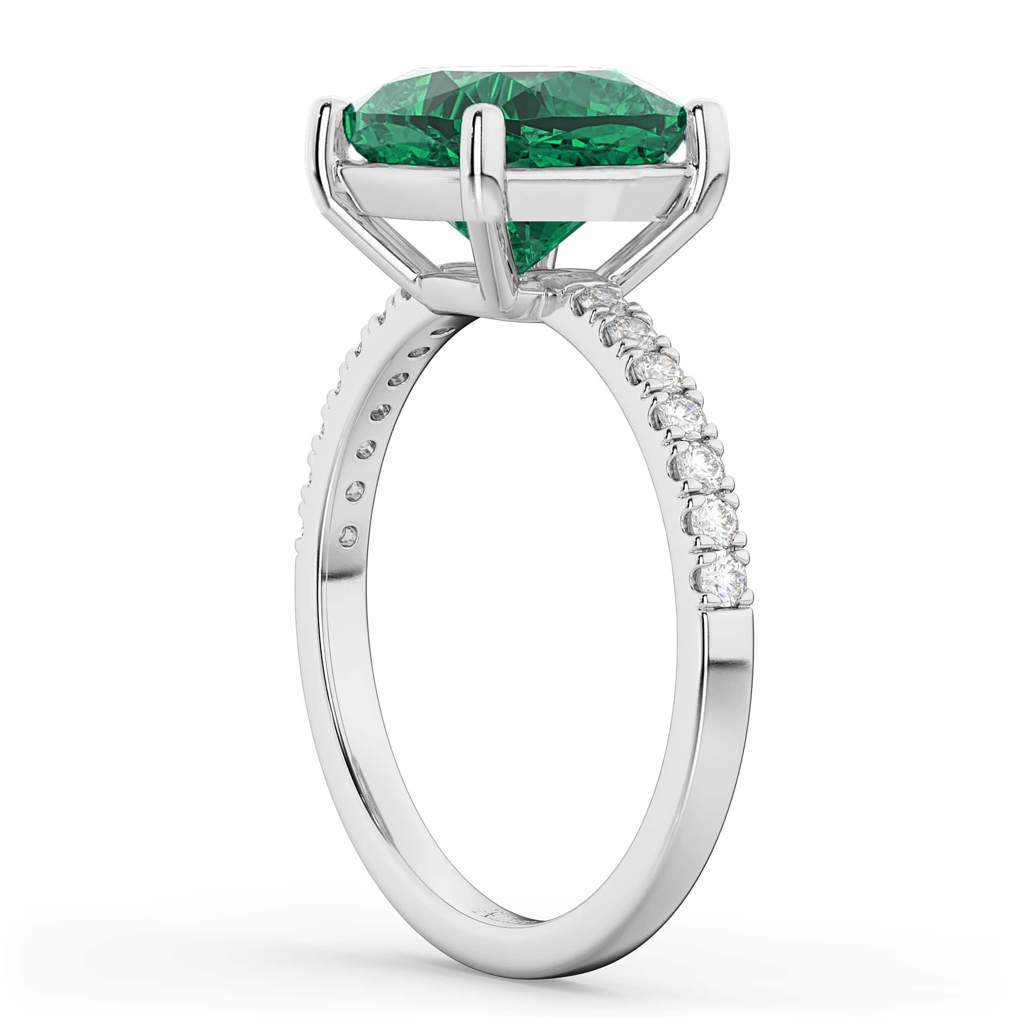 Cushion Cut Emerald & Diamond Engagement Ring 14k White Gold (2.81ct)