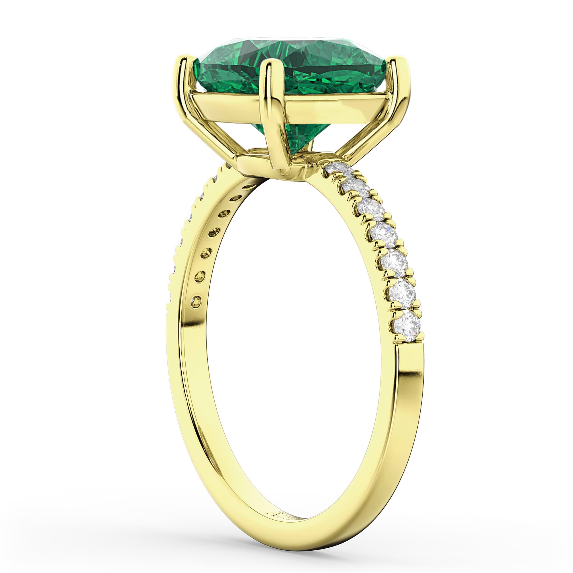 Cushion Cut Emerald & Diamond Engagement Ring 14k Yellow Gold (2.81ct)