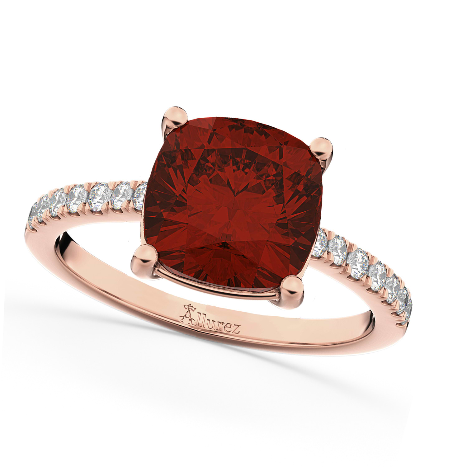 Cushion Cut Garnet & Diamond Engagement Ring 14k Rose Gold (2.81ct)