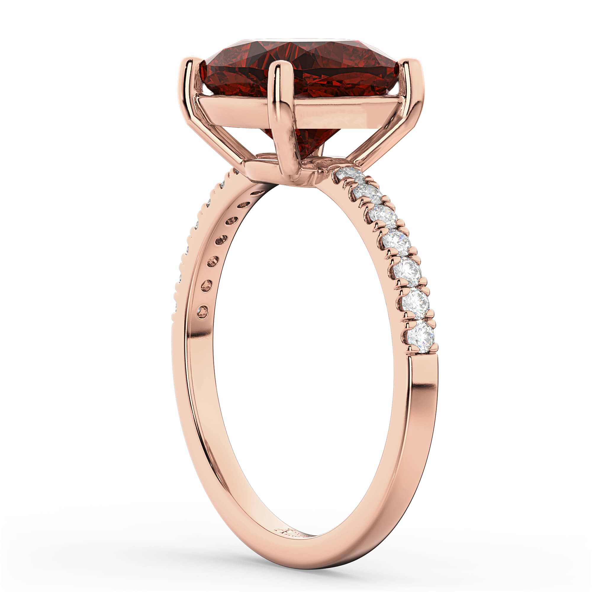 Cushion Cut Garnet & Diamond Engagement Ring 14k Rose Gold (2.81ct)