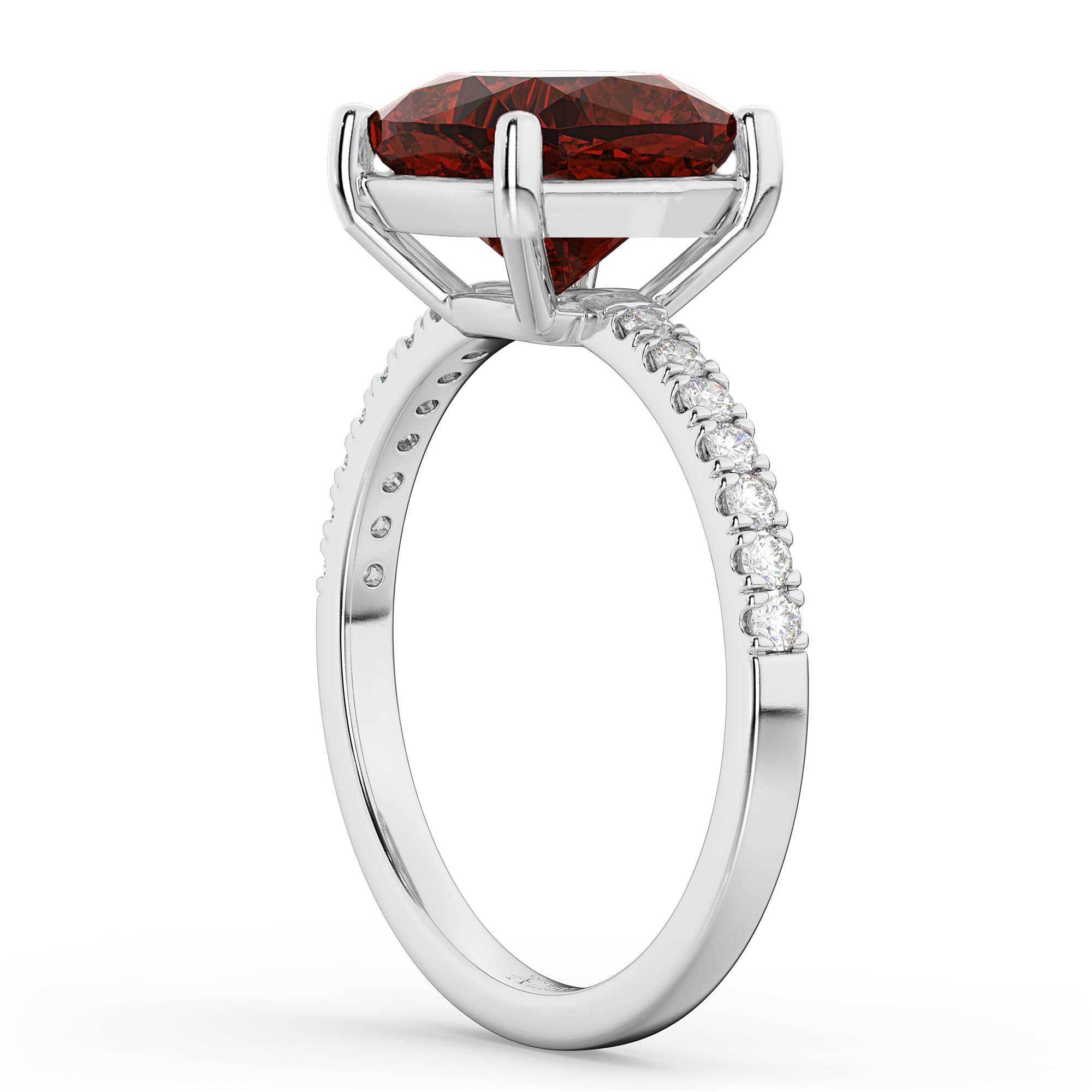 Cushion Cut Garnet & Diamond Engagement Ring 14k White Gold (2.81ct)