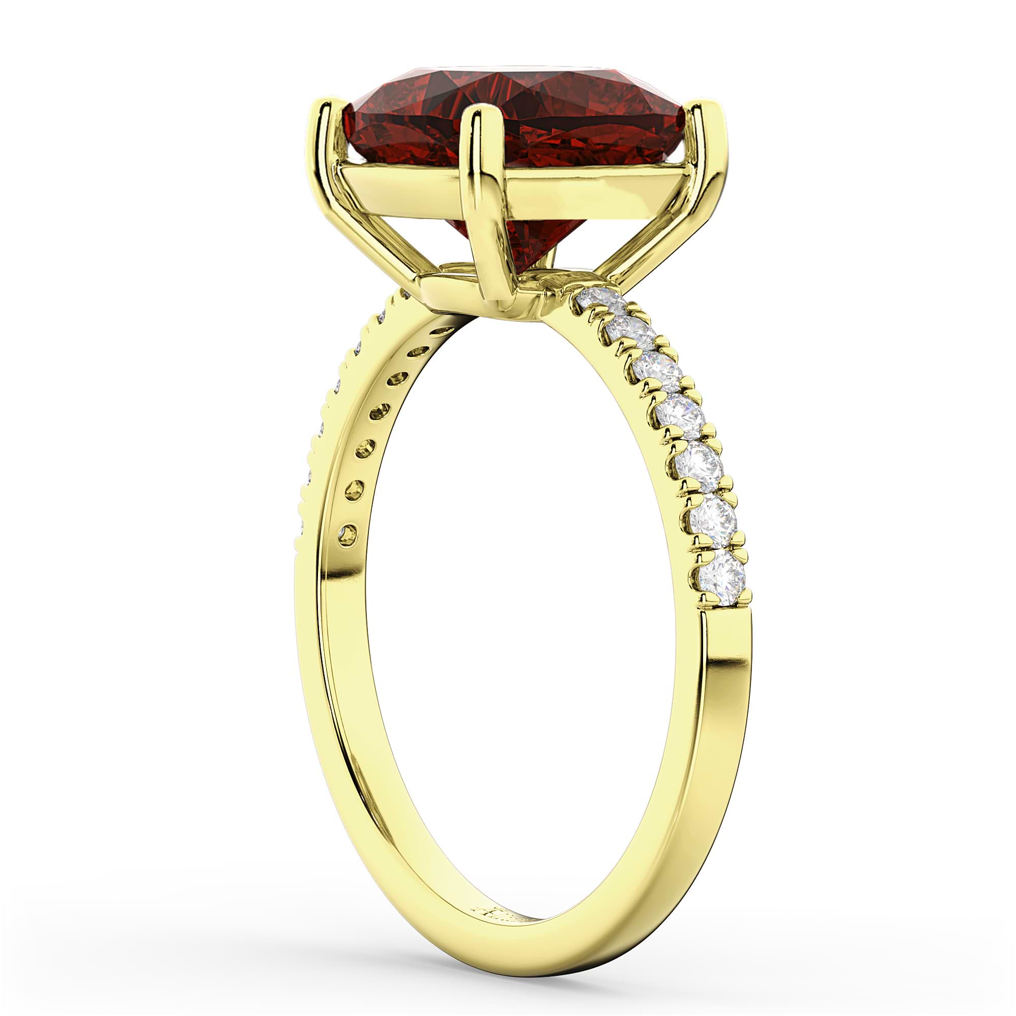 Cushion Cut Garnet & Diamond Engagement Ring 14k Yellow Gold (2.81ct)
