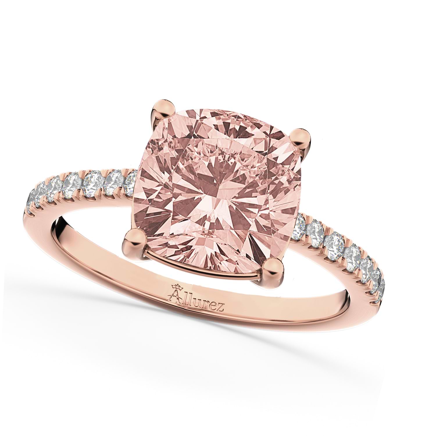 Cushion Solitaire Morganite Engagement Ring Rose Gold | BBBGEM