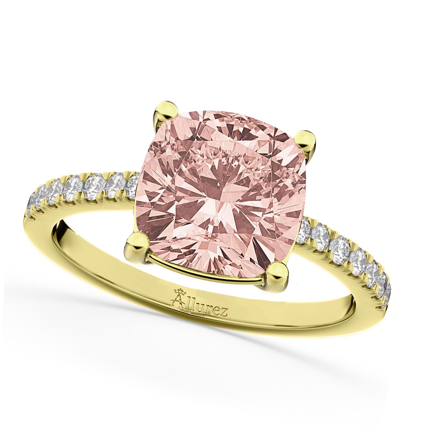 Cushion Cut Morganite & Diamond Engagement Ring 14k Yellow Gold (2.81ct)