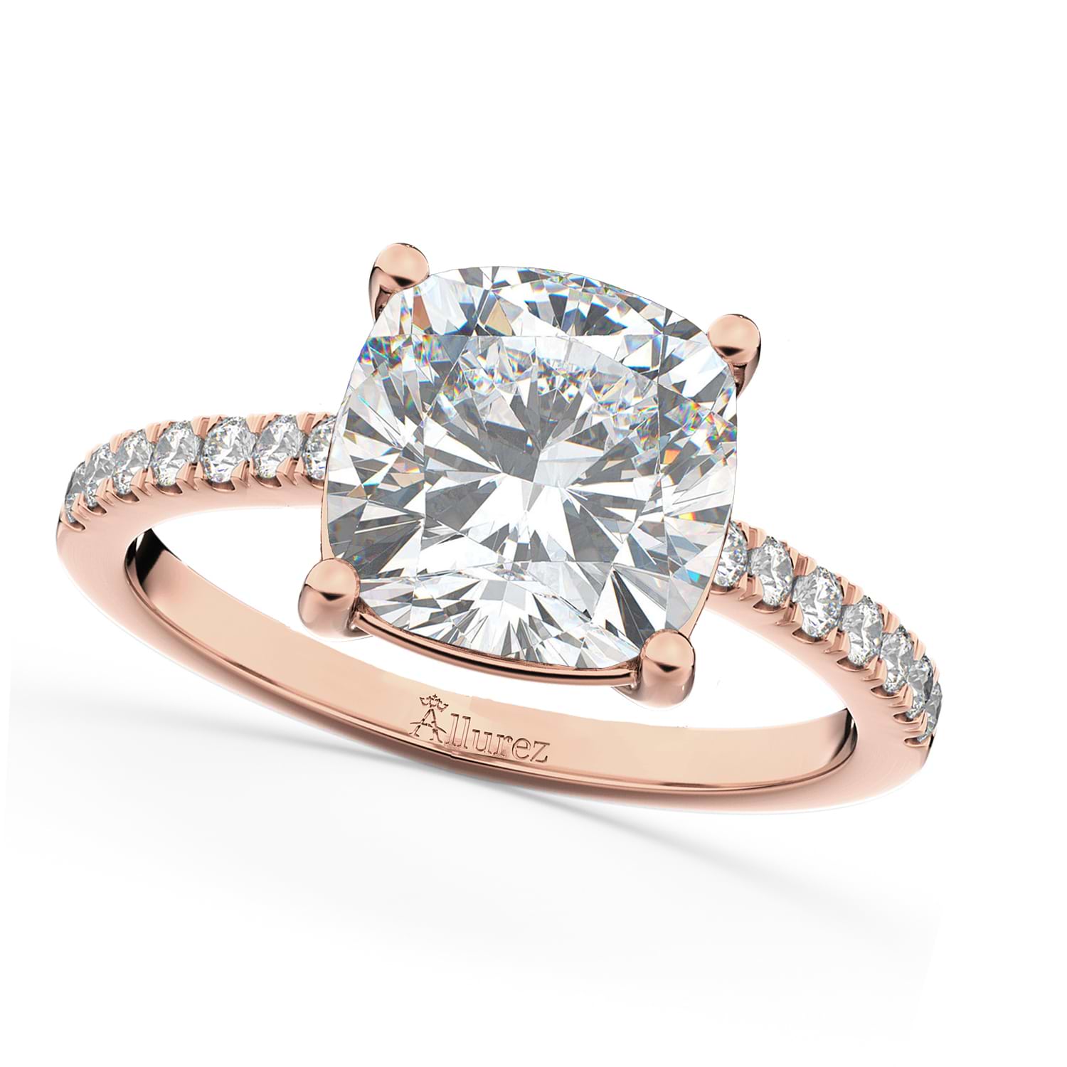 Cushion Cut Moissanite & Diamond Engagement Ring 14k Rose Gold (2.36ct)