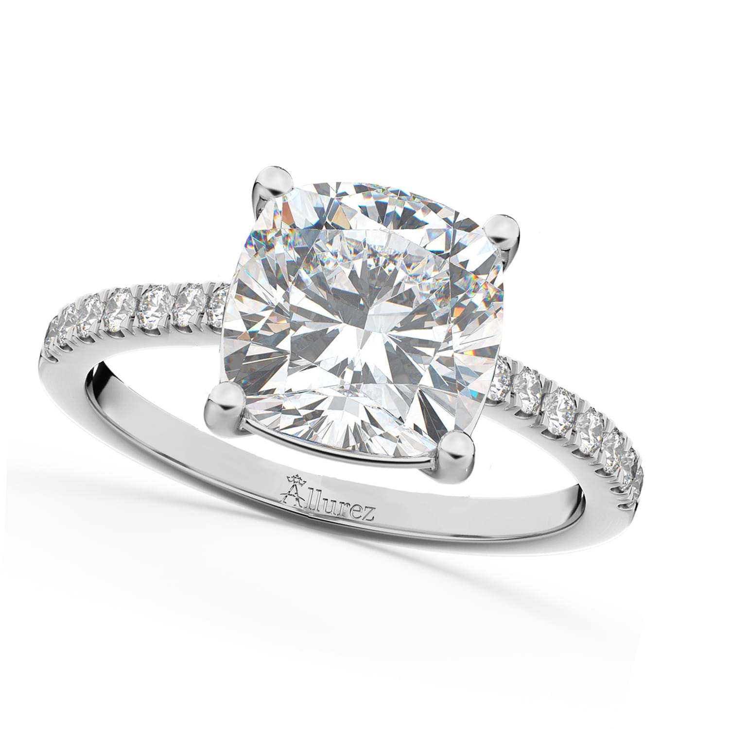 Cushion Cut Moissanite & Diamond Engagement Ring 14k White Gold (2.36ct)