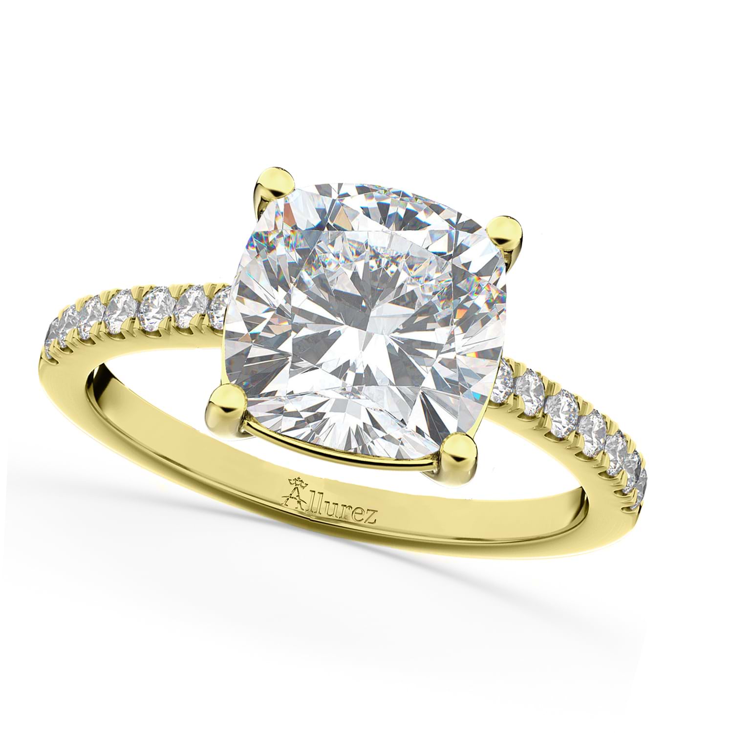 Cushion Cut Moissanite & Diamond Engagement Ring 14k Yellow Gold (2.36ct)